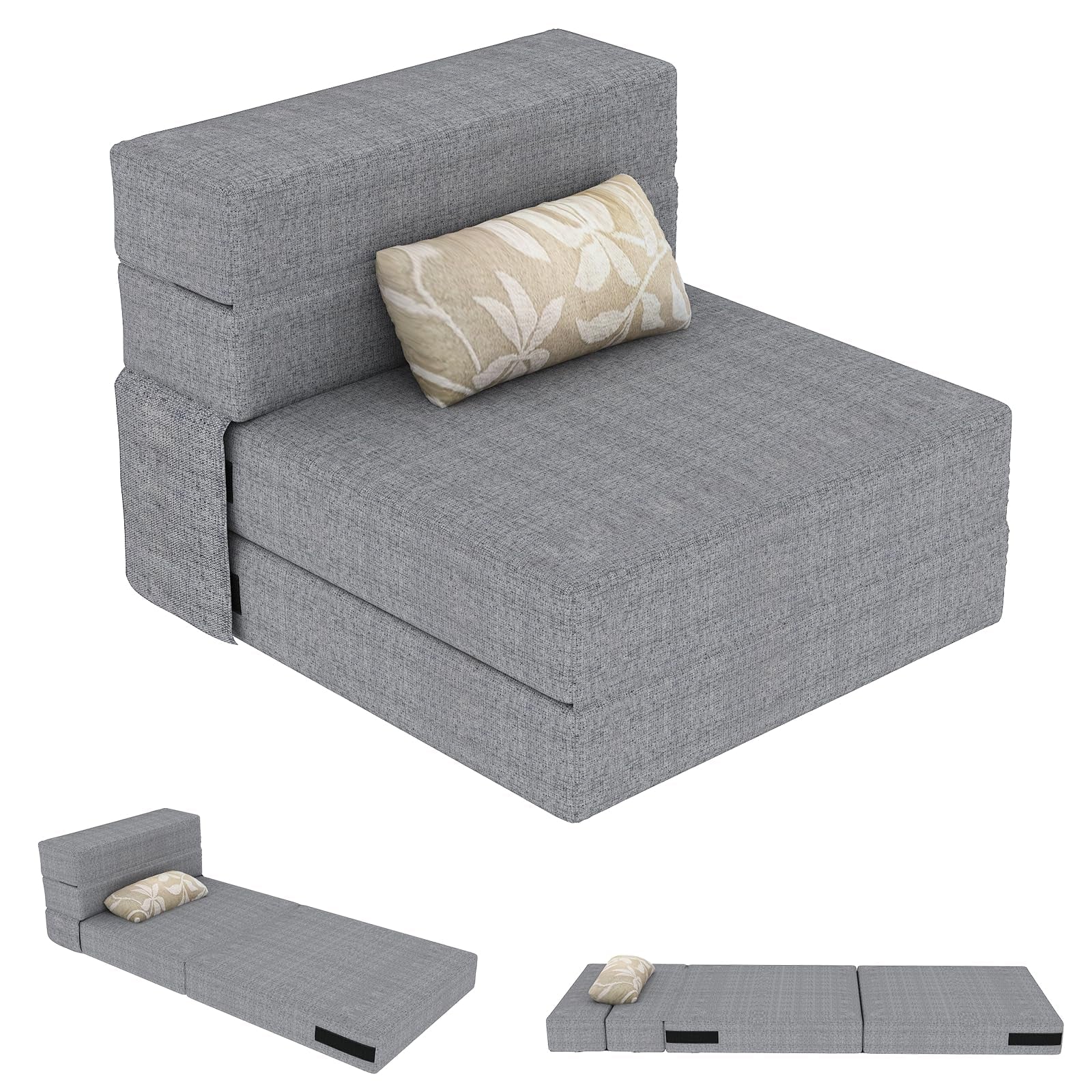 AECOJOY Convertible Folding Sofa Bed, Linen Futon Sleeper with Pillow Foldable Mattress