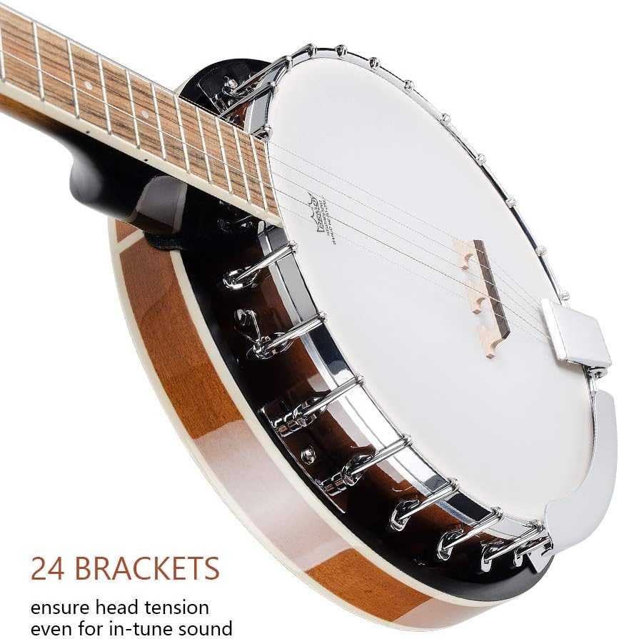 Banjo 5 String Full Size Banjos Set with Resonator. Remo Head. Beginner Banjo Kit with Closed Back. Premium Accessories for Adults. Teenager