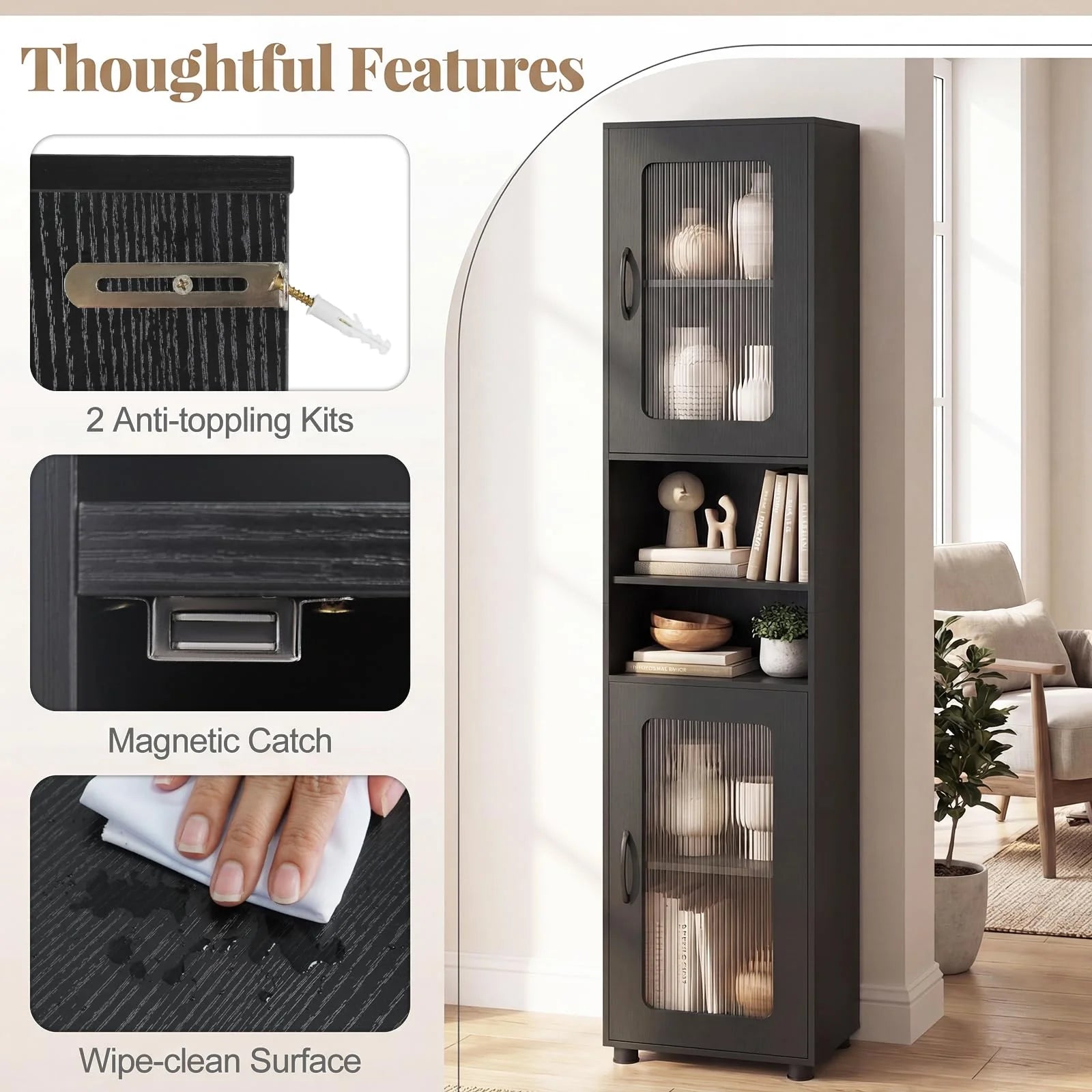 Tangkula 67” Tall Bathroom Cabinet Adjustable Open Shelf Space-Saving Modern Corner Tower