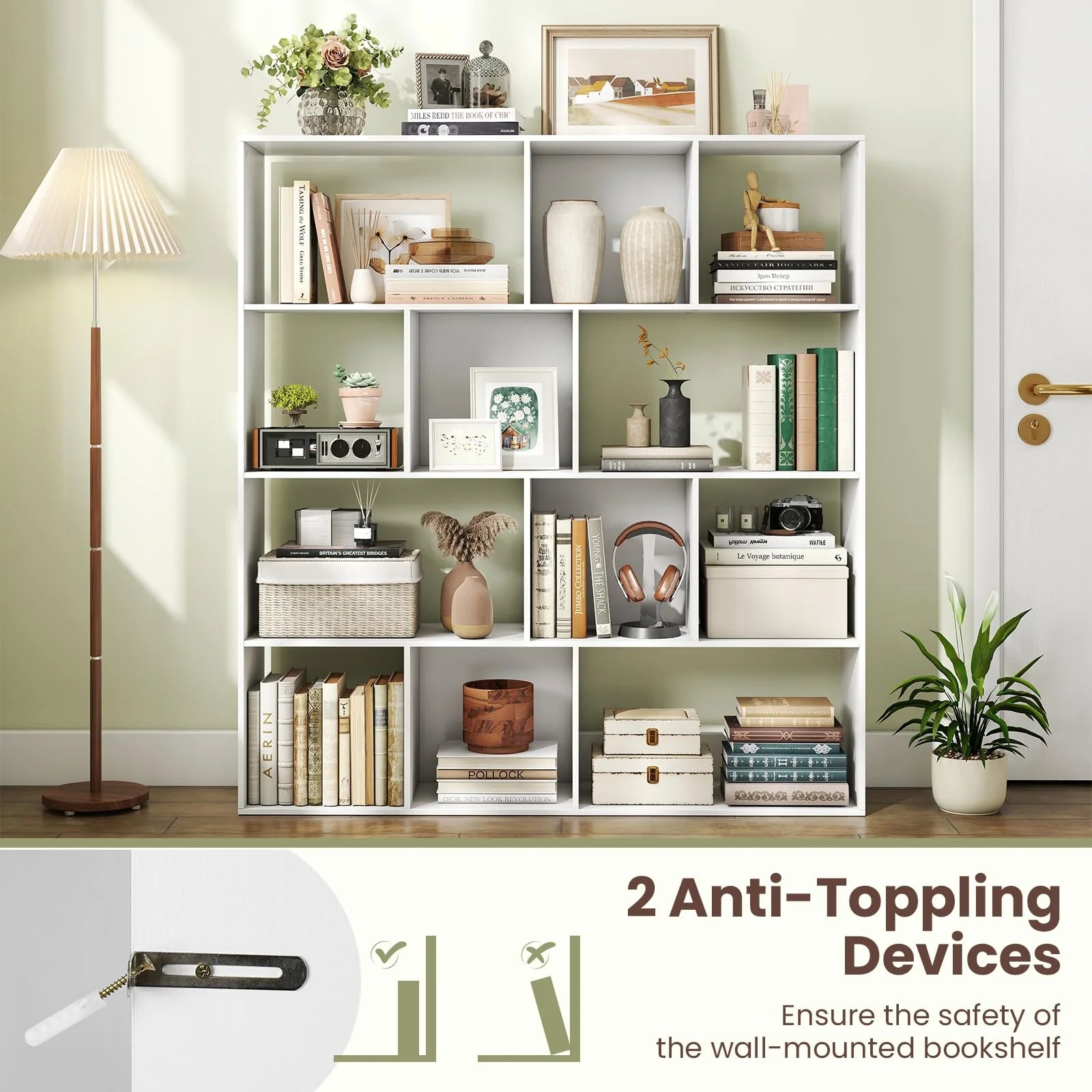 Tangkula 12 Cube 4-Tier Freestanding Storage Organizer Bookcase with Open Cubes