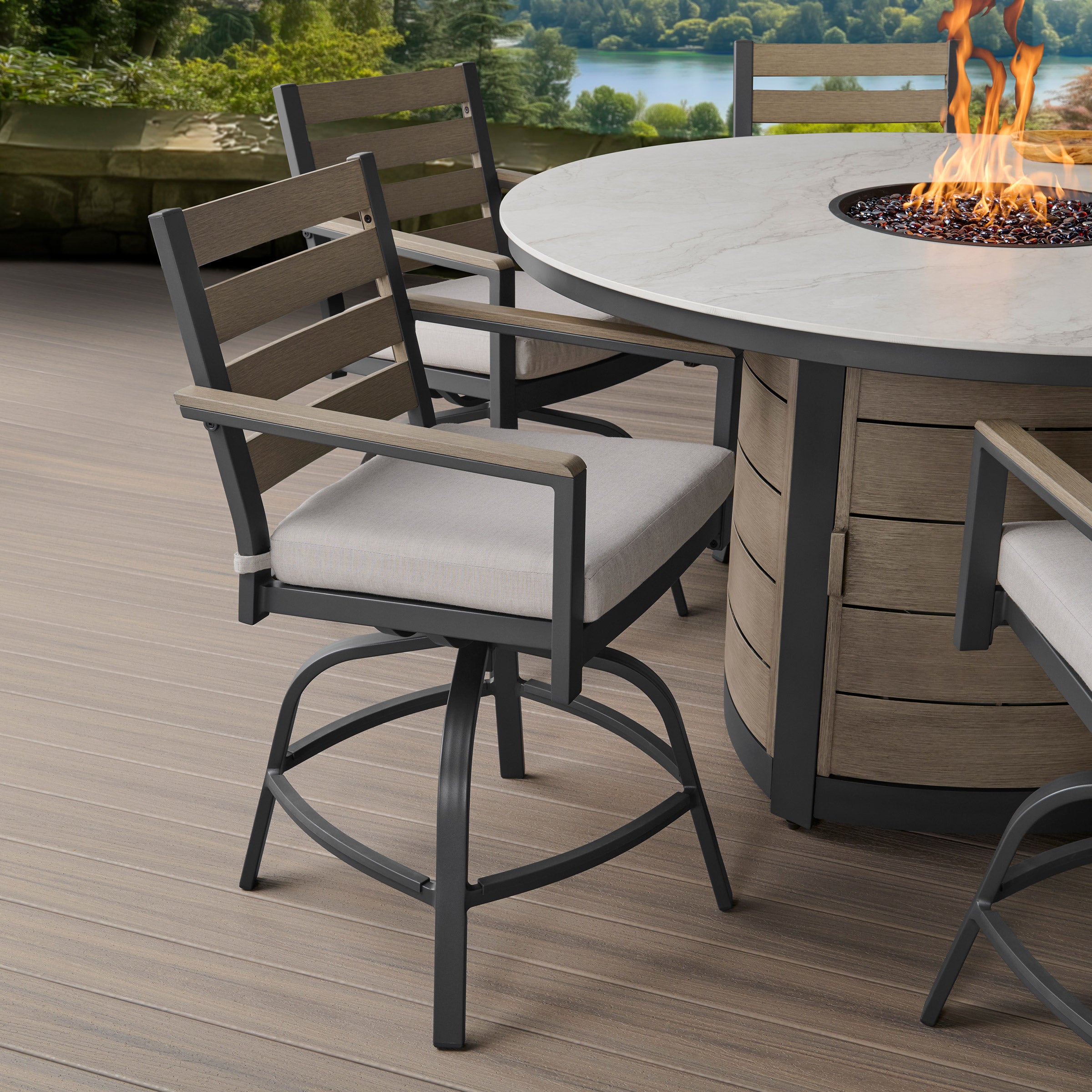 Agio Nicolet 7 - Piece Fire Outdoor Patio High Dining Set