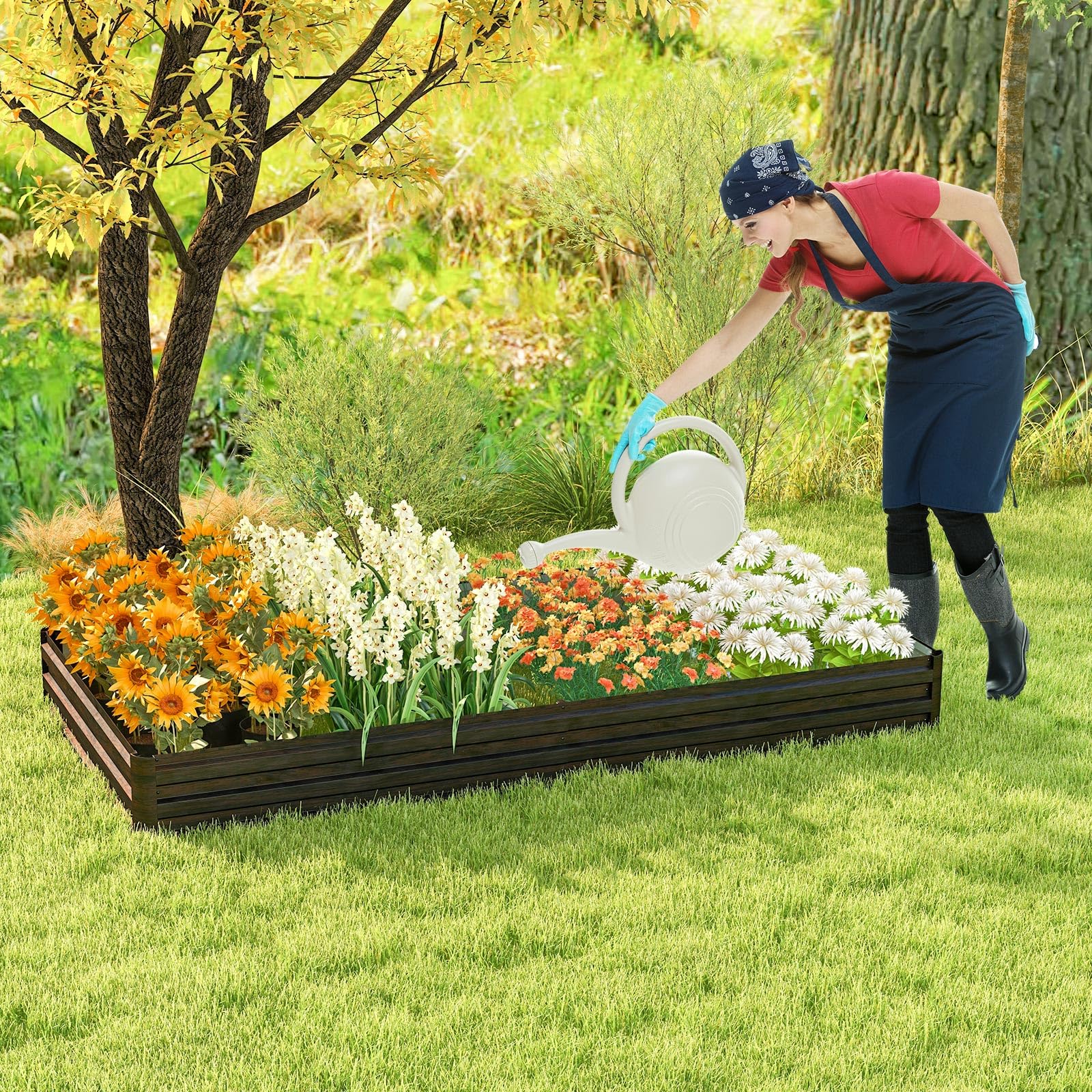 Metal Raised Garden Bed with Open-Ended Base, 8x4x1 FT Large Outdoor Metal Planter Box for Vegetable Fruit Herb Flower