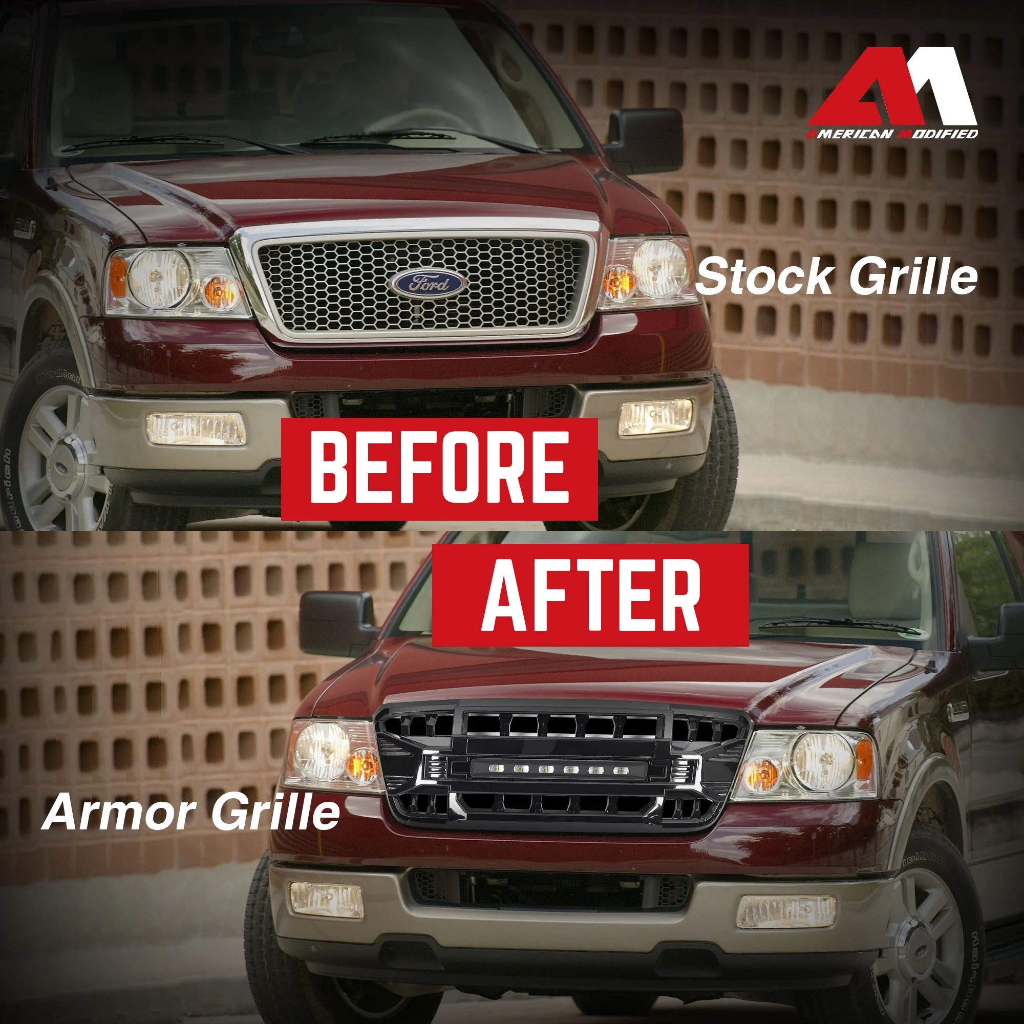 AMERICAN MODIFIED Armor Grille for 2004 - 08 Ford F150, Glossy Black
