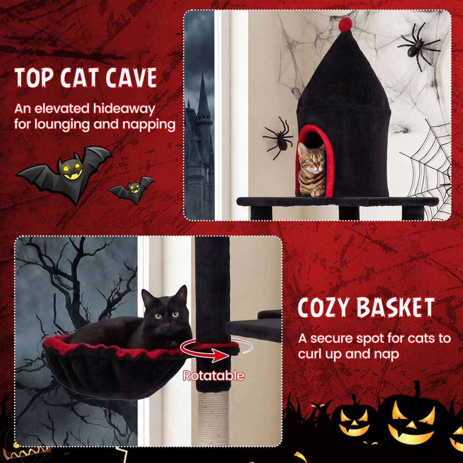 Tangkula Gothic Cat Tree 63 Inch Tall Halloween Cat Tower