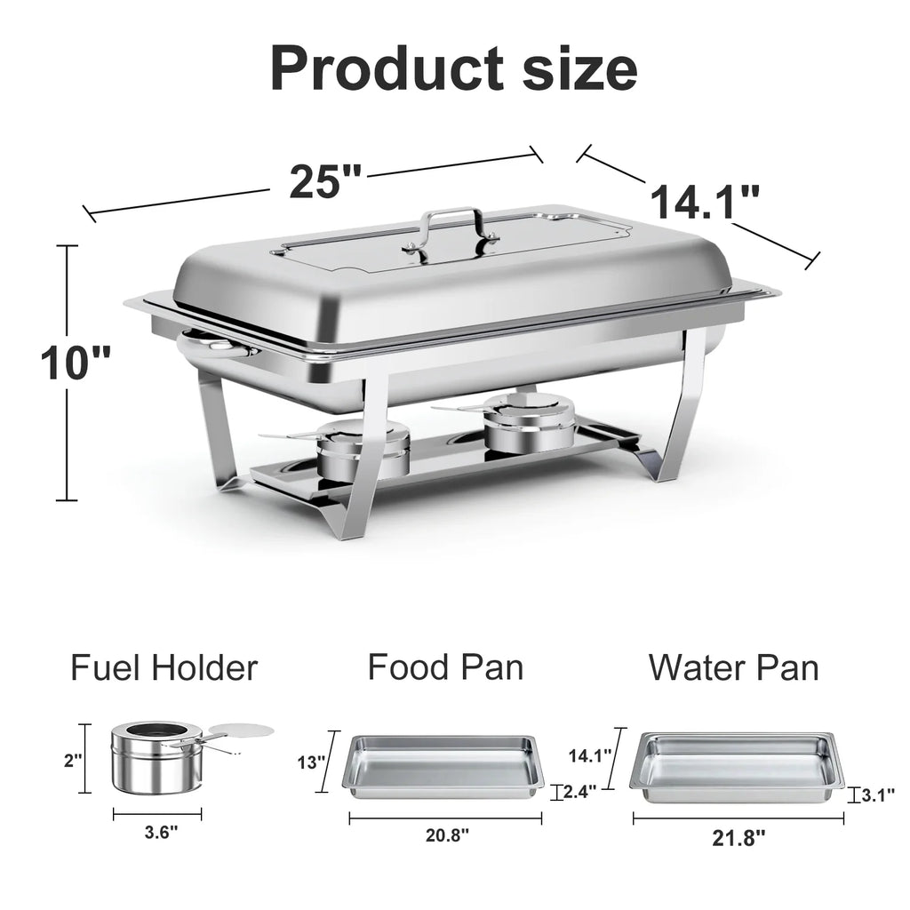 Bluebow 4 Pack Chafing Dishes for Buffet Set, Stainless Steel Catering Chafer, Serving Food Warmer with Lids, Food & Water Pans & Fuel Holders
