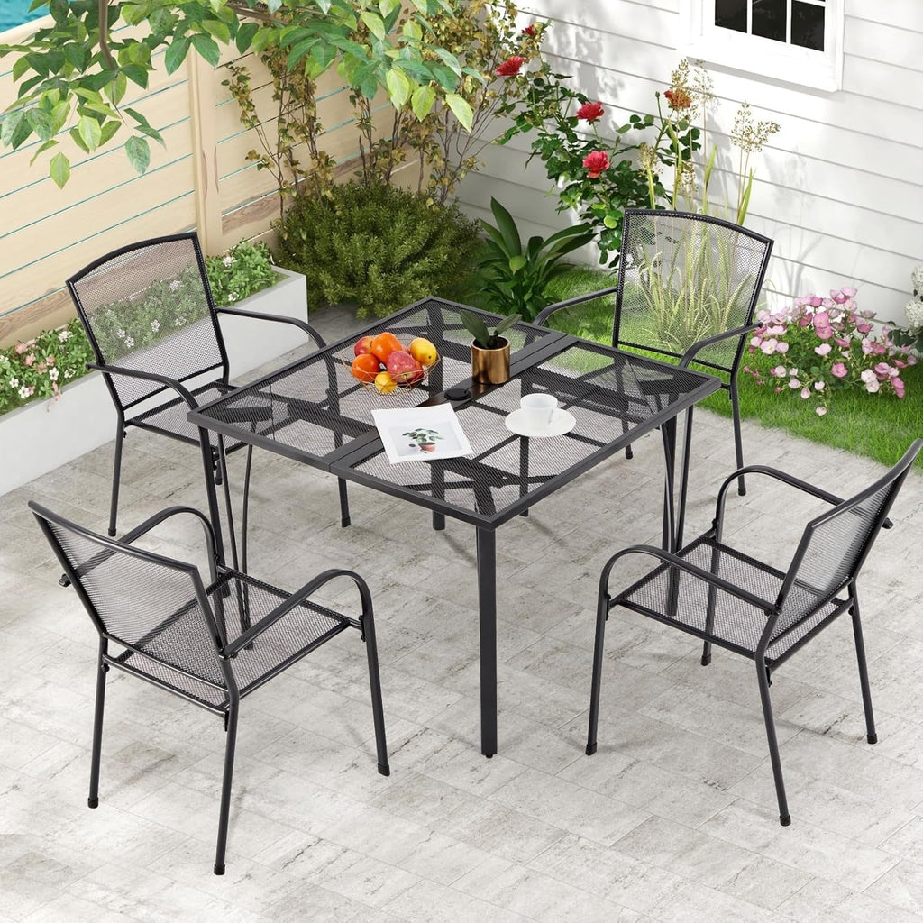 AECOJOY 39.4" Outdoor Patio Dining Table for 4, Metal Patio Table with 1.6" Umbrella Hole