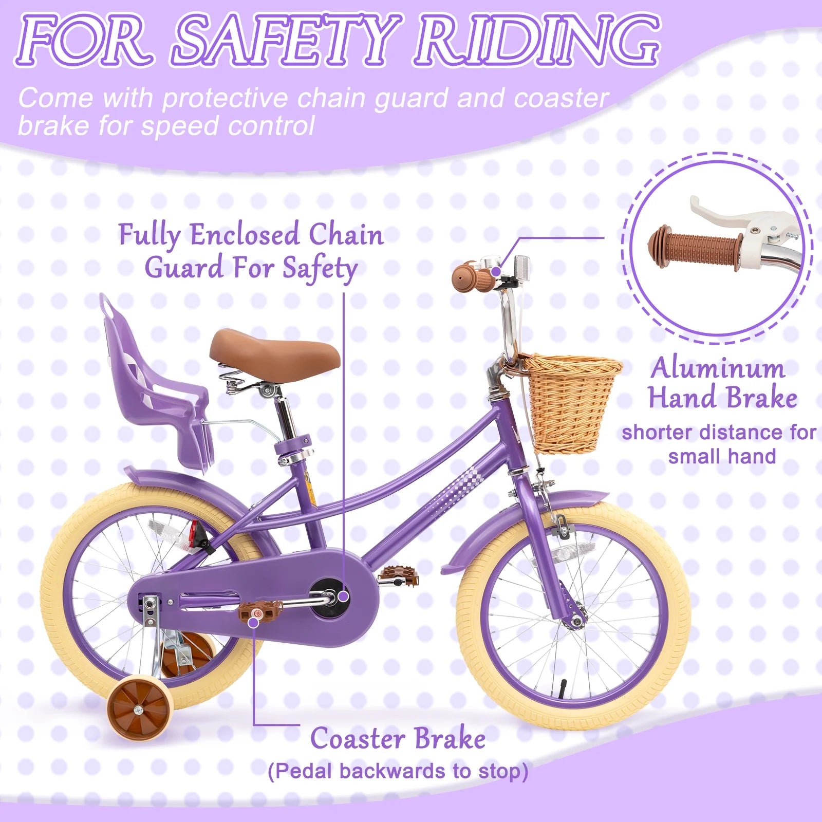 XJD Girls Bike for Toddlers and Kids Ages 2 - 12 Years Old, 12 14 16 in Kids Bike with Training Wheels & Basket, 20 in Girls Bicycle with Handbrake & Kickstand