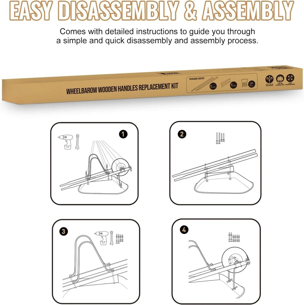 Wheelbarrow Replacement Handle Kit - 2 Pre - Drilled Heavy - Duty FSC Eco - Wood Handles, Universal Fit + Bolts, Nuts & Wedges (Plant a Tree)