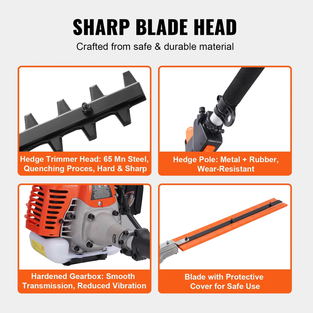 VEVOR 26CC 5 - in - 1 Multi - Functional Trimming Tools, Gas Hedge Trimmer, Weed Eater, String Trimmer, Edger, Pole Saw Chainsaw Pruner with Extension Pole