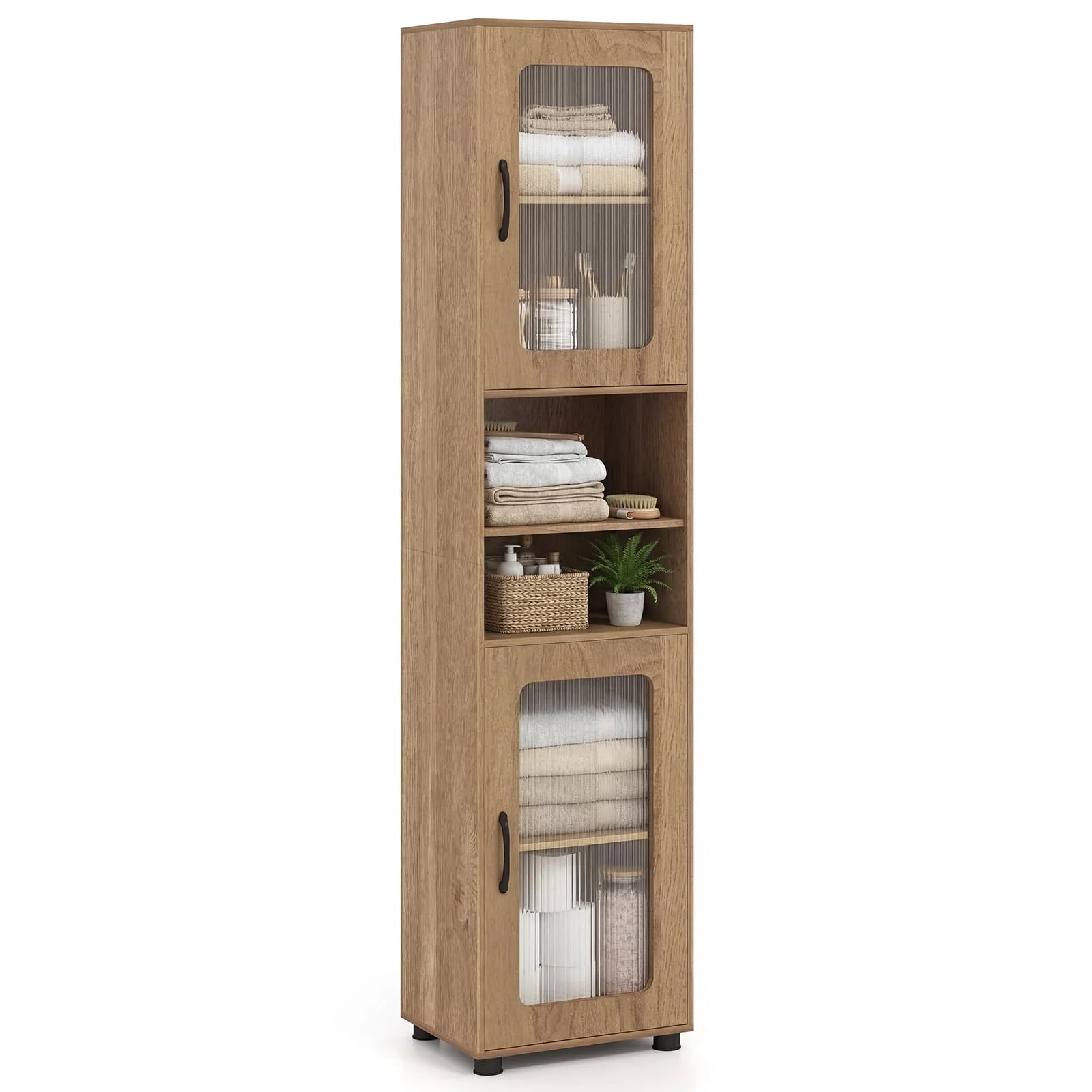 Tangkula 67” Tall Bathroom Cabinet Adjustable Open Shelf Space-Saving Modern Corner Tower