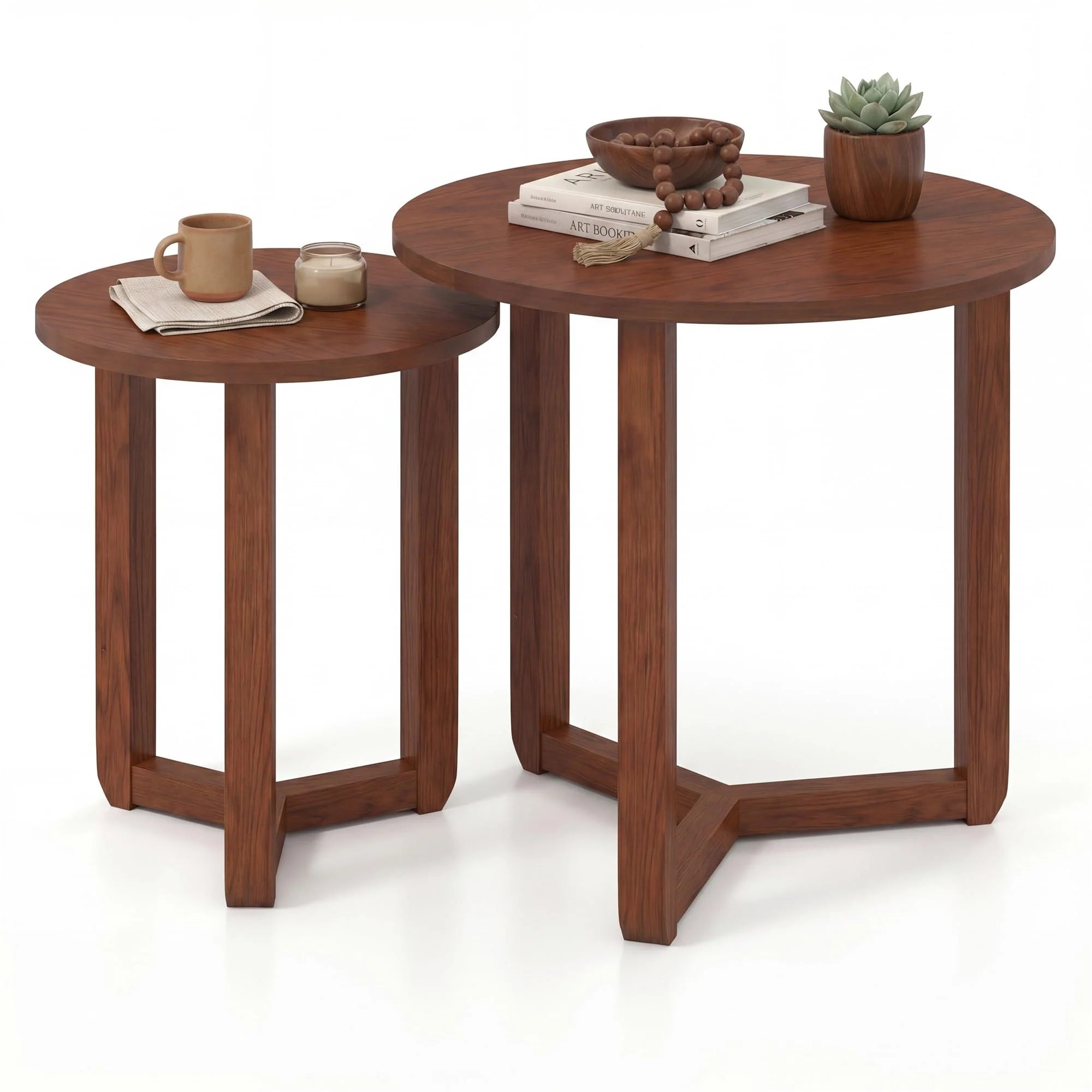 Tangkula Round Nesting Coffee Table Set of 2