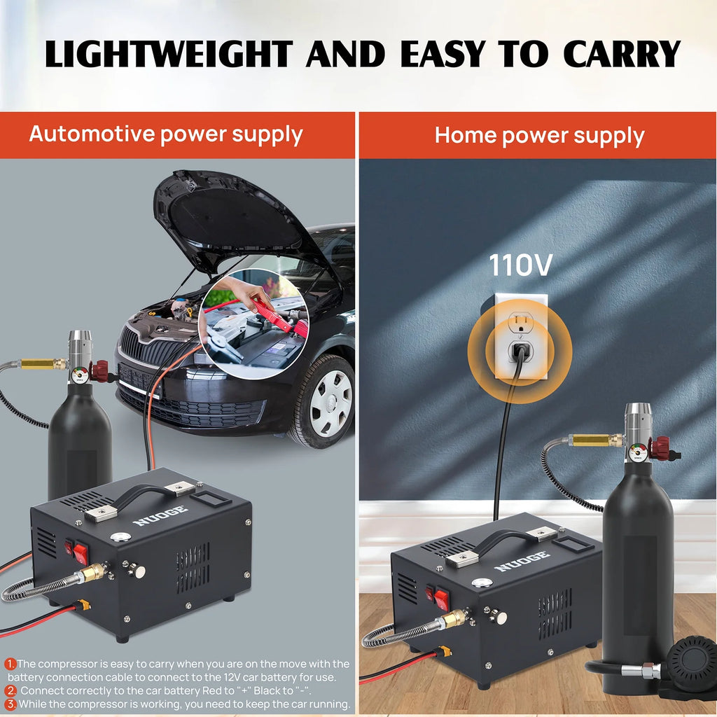 NUOGE Pcp Air Compressor, 4500psi 12V DC or 110V AC W/Converter Paintball/Scuba Tank Compressor Pump