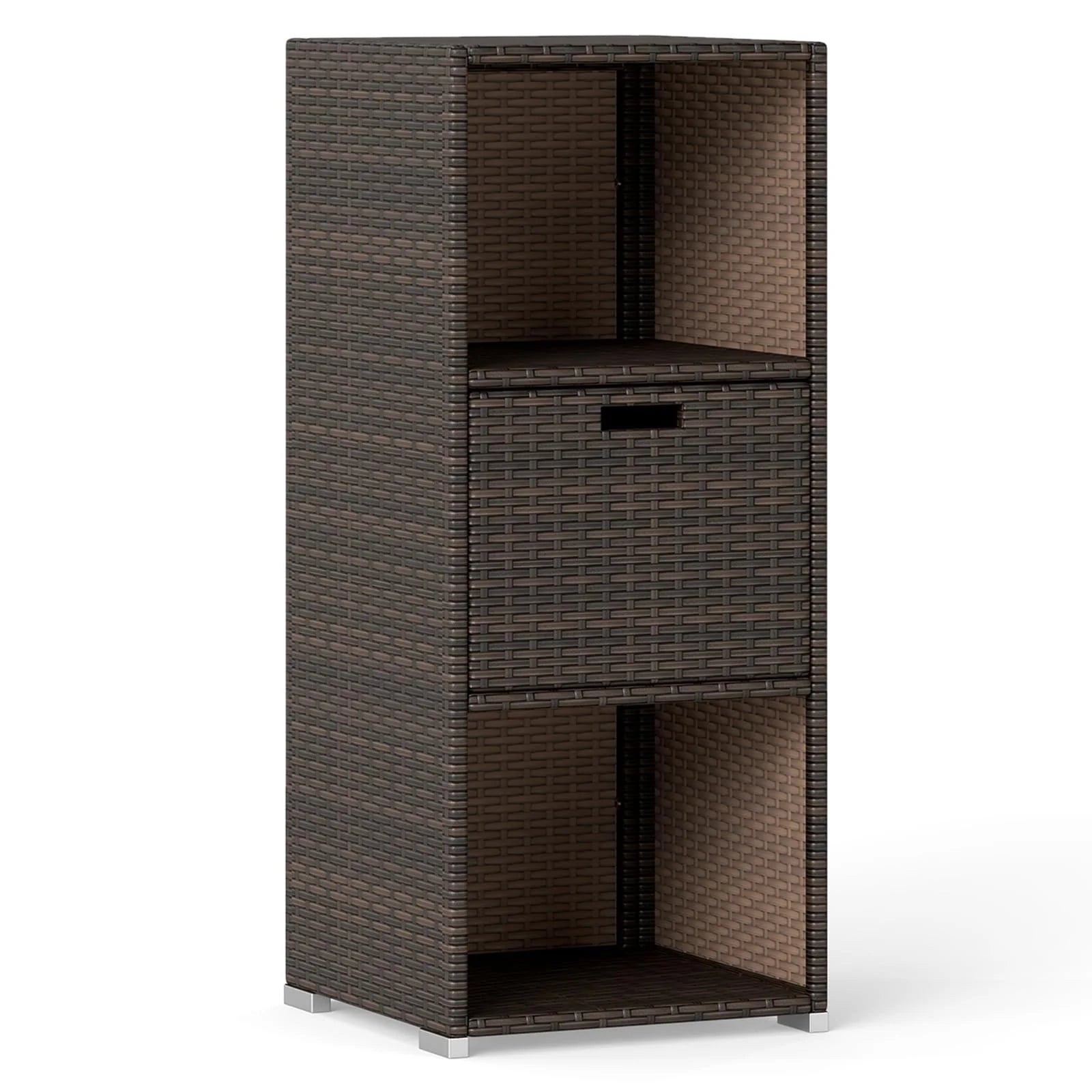 Tangkula Rattan Patiojoy Outdoor Wicker Cabinet with 3 Shelves