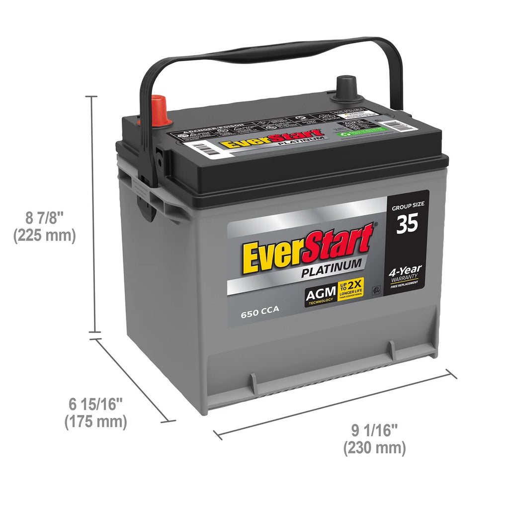 Everstart Platinum AGM Automotive Battery, Group Size 35 12 Volt, 650 CCA 100RC