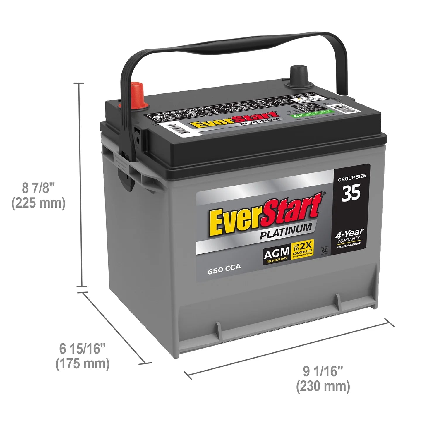 Everstart Platinum AGM Automotive Battery, Group Size 35 12 Volt, 650 CCA 100RC
