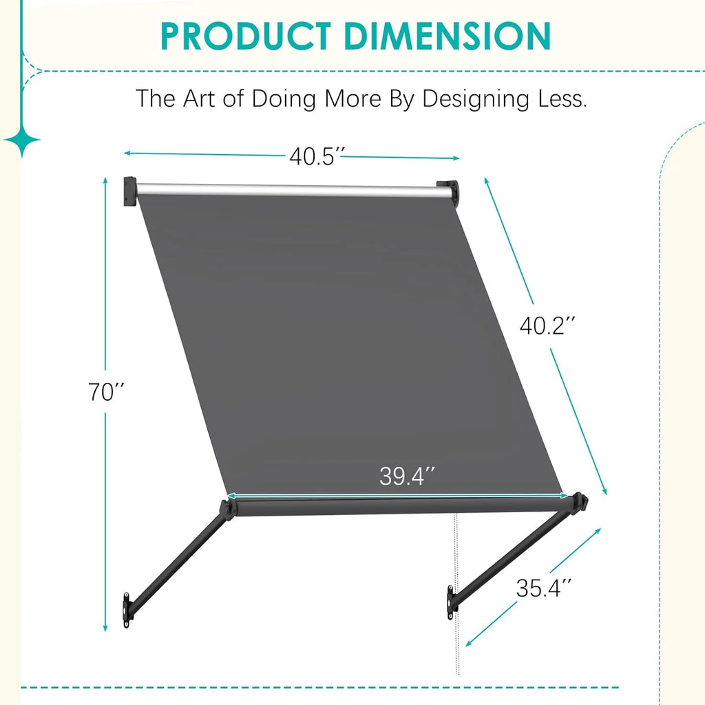 AECOJOY Retractable Awning, 40"x40" Manual Outdoor Awnings for Door Entrance, Sun Shade Canopy