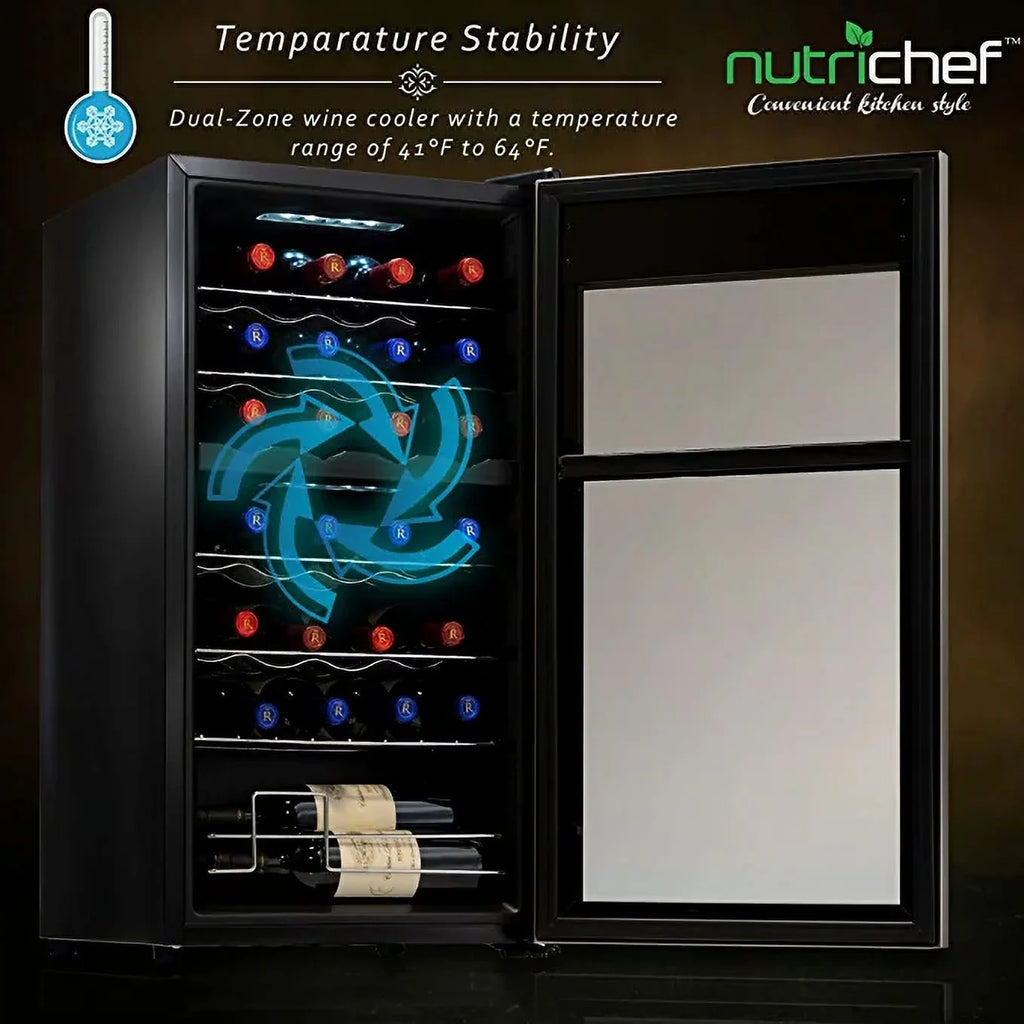 Nutrichef 33 Bottle Dual - Zone Refrigerator PKCWCDS335