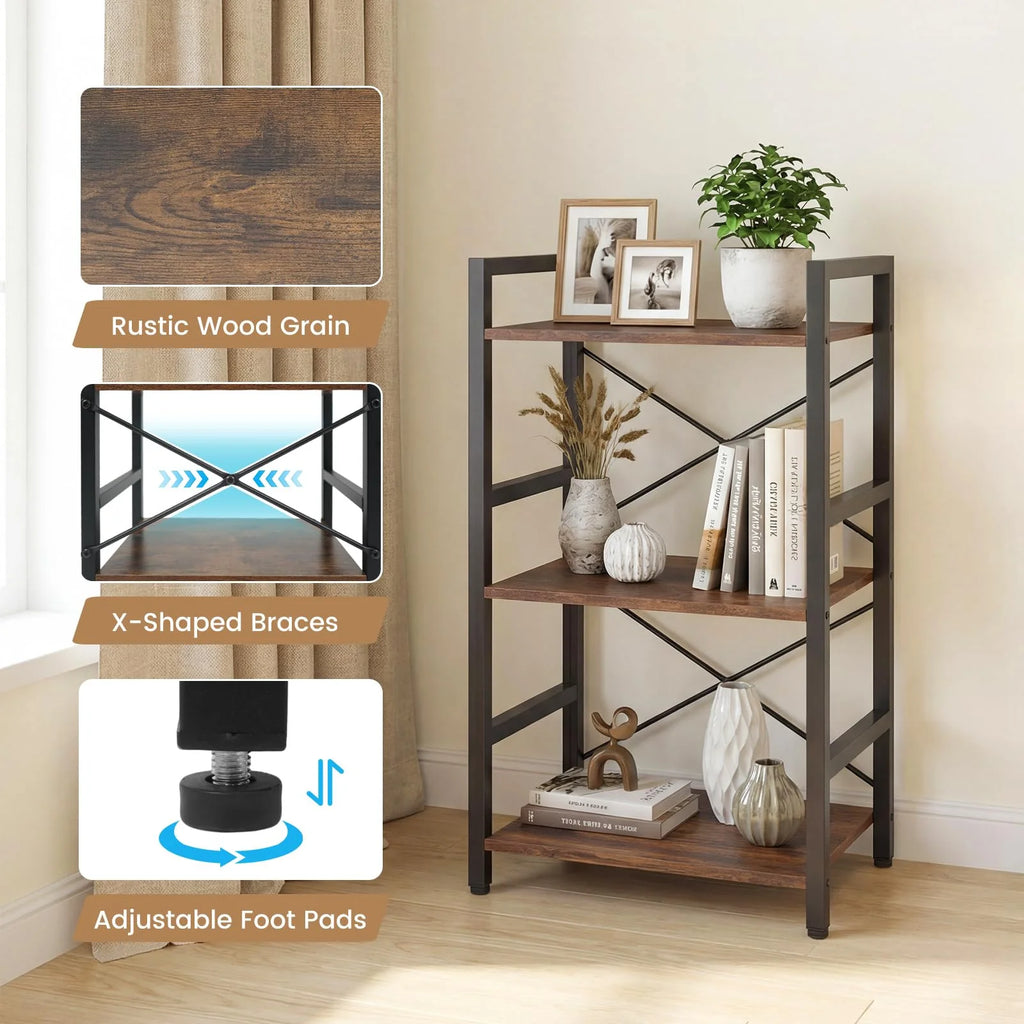 Tangkula 16.5" Width Wooden Open 3-Tier Industrial Bookshelf (1/2)