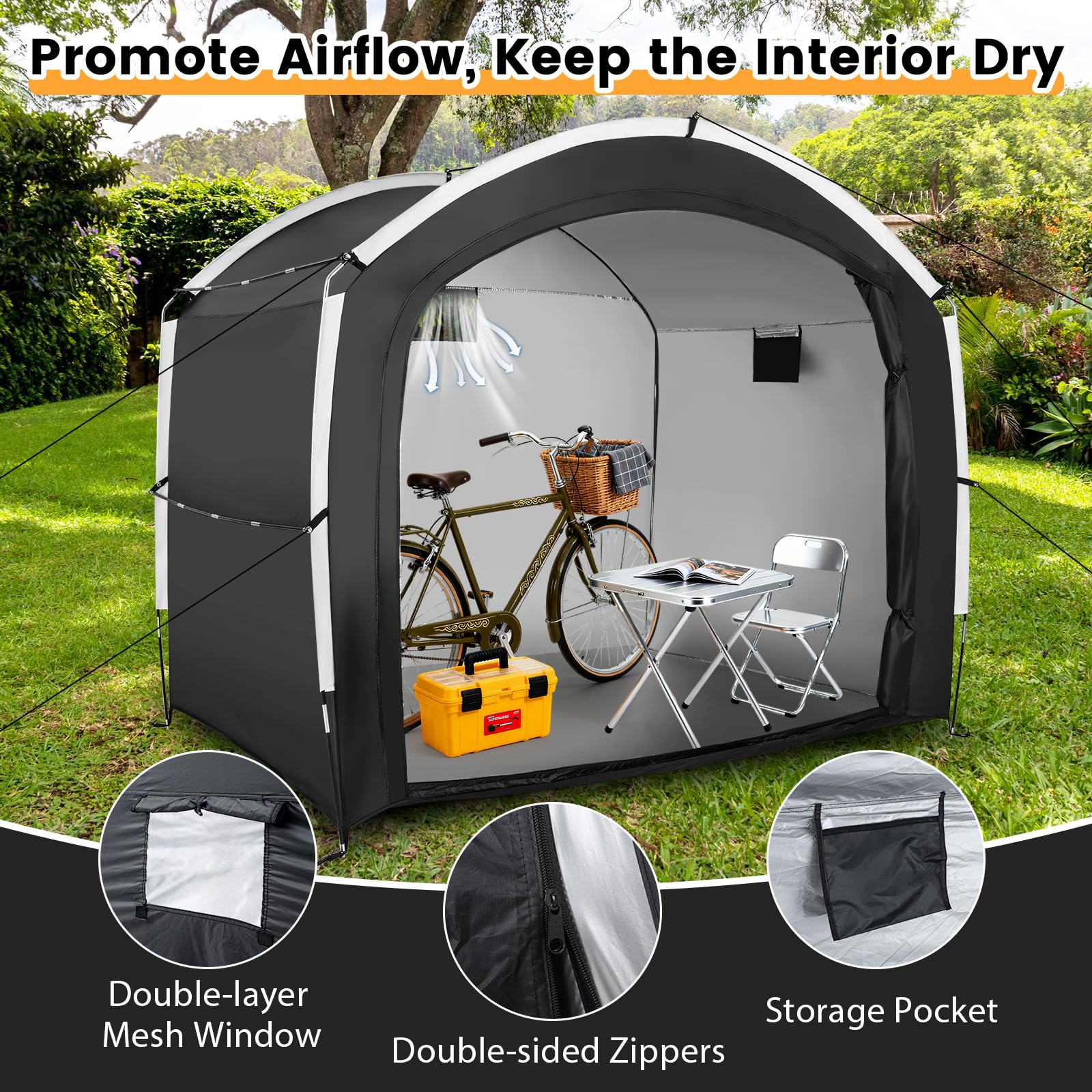 Tangkula Outdoor Portable Bicycle Storage Shelter Tent for 5 Bikes with 210D Oxford Fabric