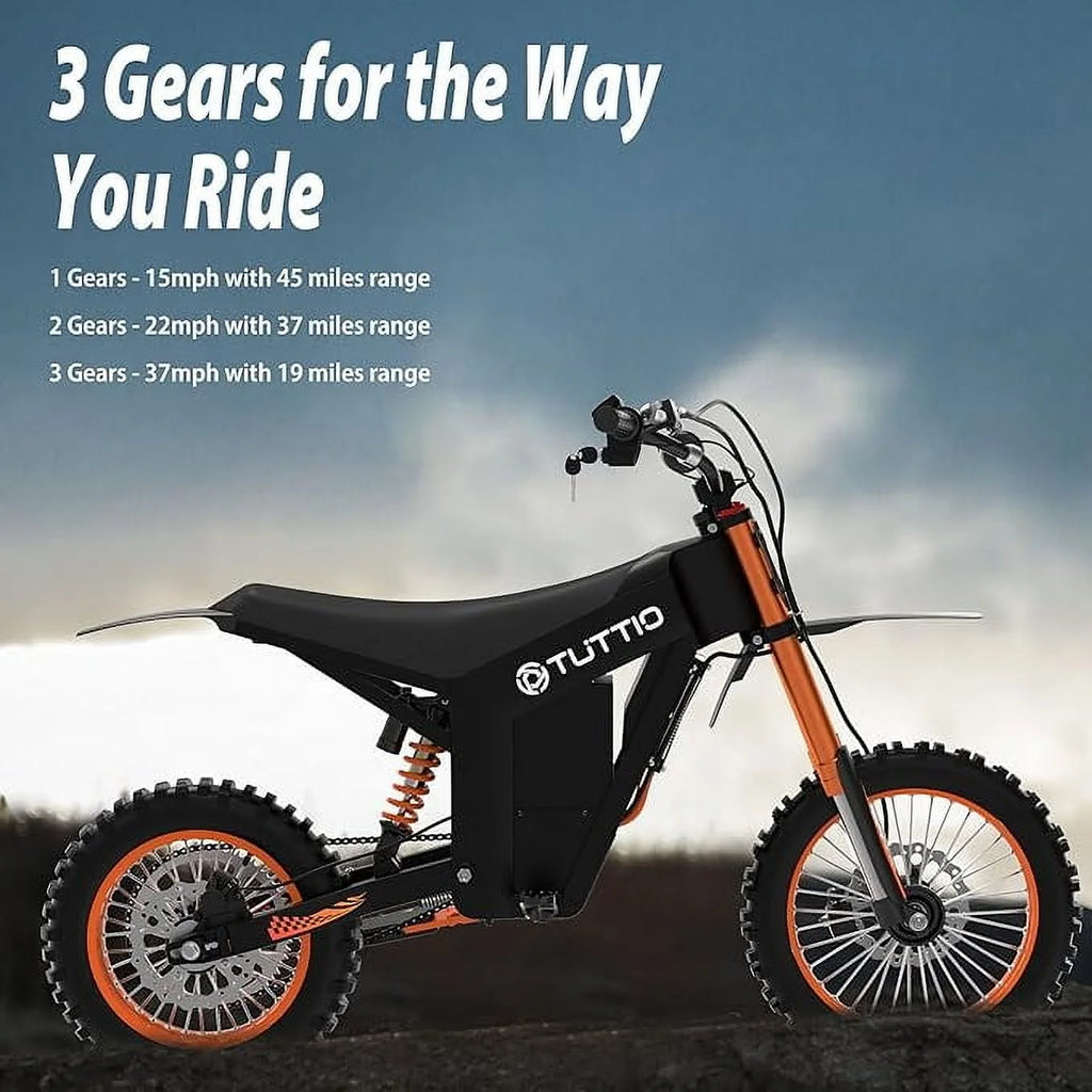 TUTTIO Soleil01 2000W Electric Dirt Bike Adult, 48V 21AH 37MPH, Electric Motorcycle 14"&12"tire Off - Road Dirt Ebikes Full Suspension