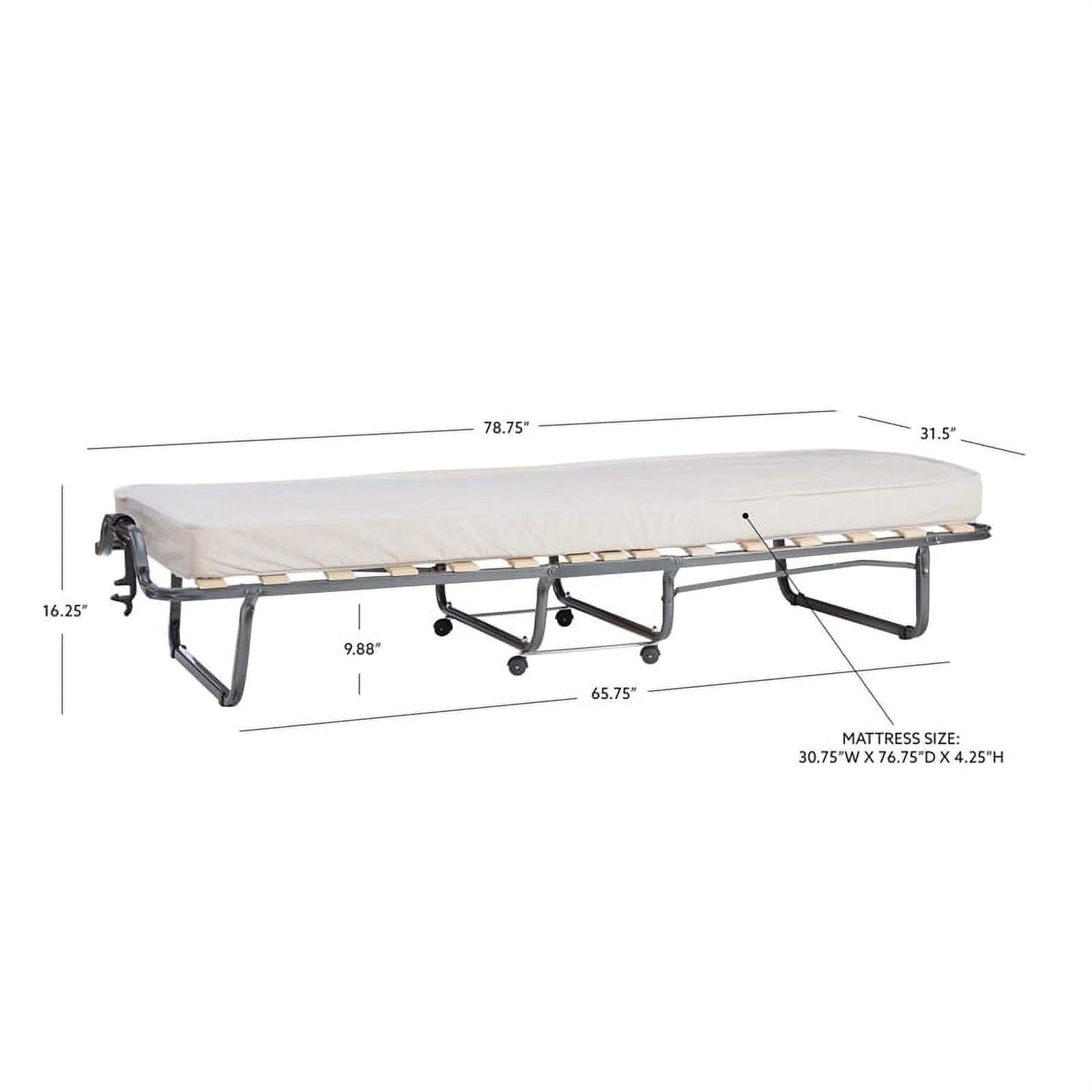 Riverbay Furniture Metal Folding Bed with Memory Foam Mattress in Beige