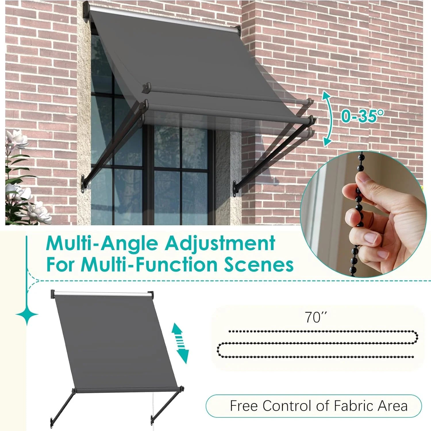 AECOJOY Retractable Awning, 40"x40" Manual Outdoor Awnings for Door Entrance, Sun Shade Canopy