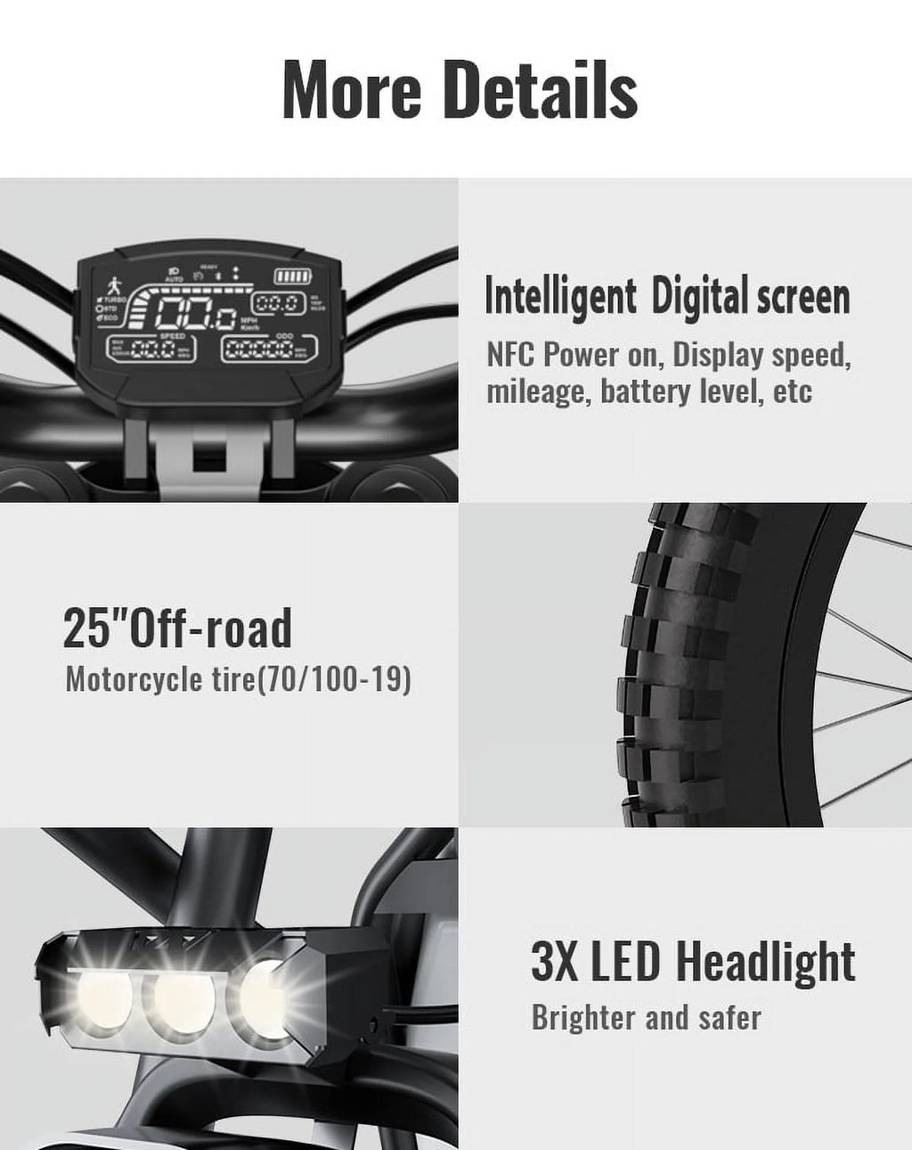 2000W Electric Dirt Bike for Adults Ridingtimes GT73 UL2849, Brushless Hub Motor, 18.2ah*2 Electric Bike with 25" Tires Digital Screen Carbon Steel, Black