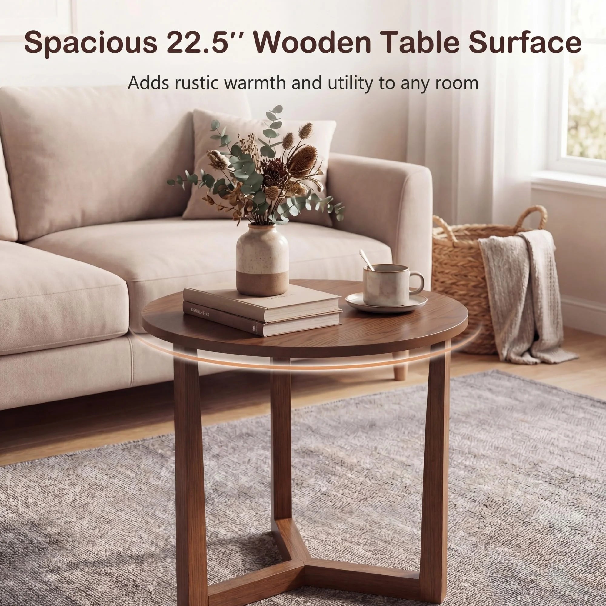 Tangkula Farmhouse Side Table | 22.5" Round End Table with Solid Rubber Wood Legs (1/2)