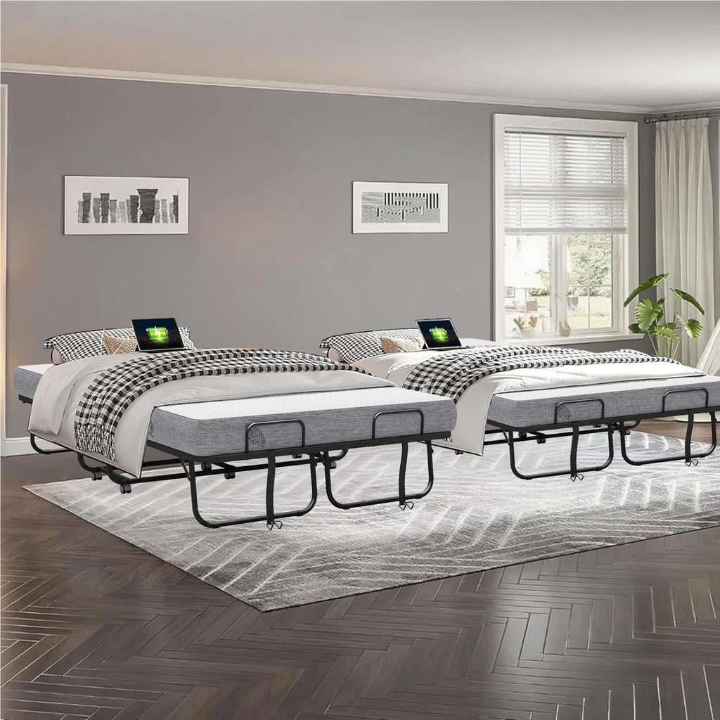 Folding Bed with Mattress 75" x 31" Cot Size Folded Bed, Rollaway Guest Bed Portable Foldable Extra Bed for Adults Daybed with 5" Memory Foam Mattress Space - Saving Sturdy Metal Grid Frame
