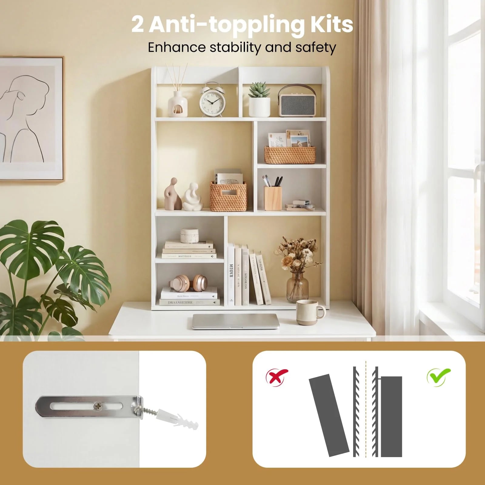 Tangkula Desktop Display Rack with 4 Open Shelves & 4 Cubes