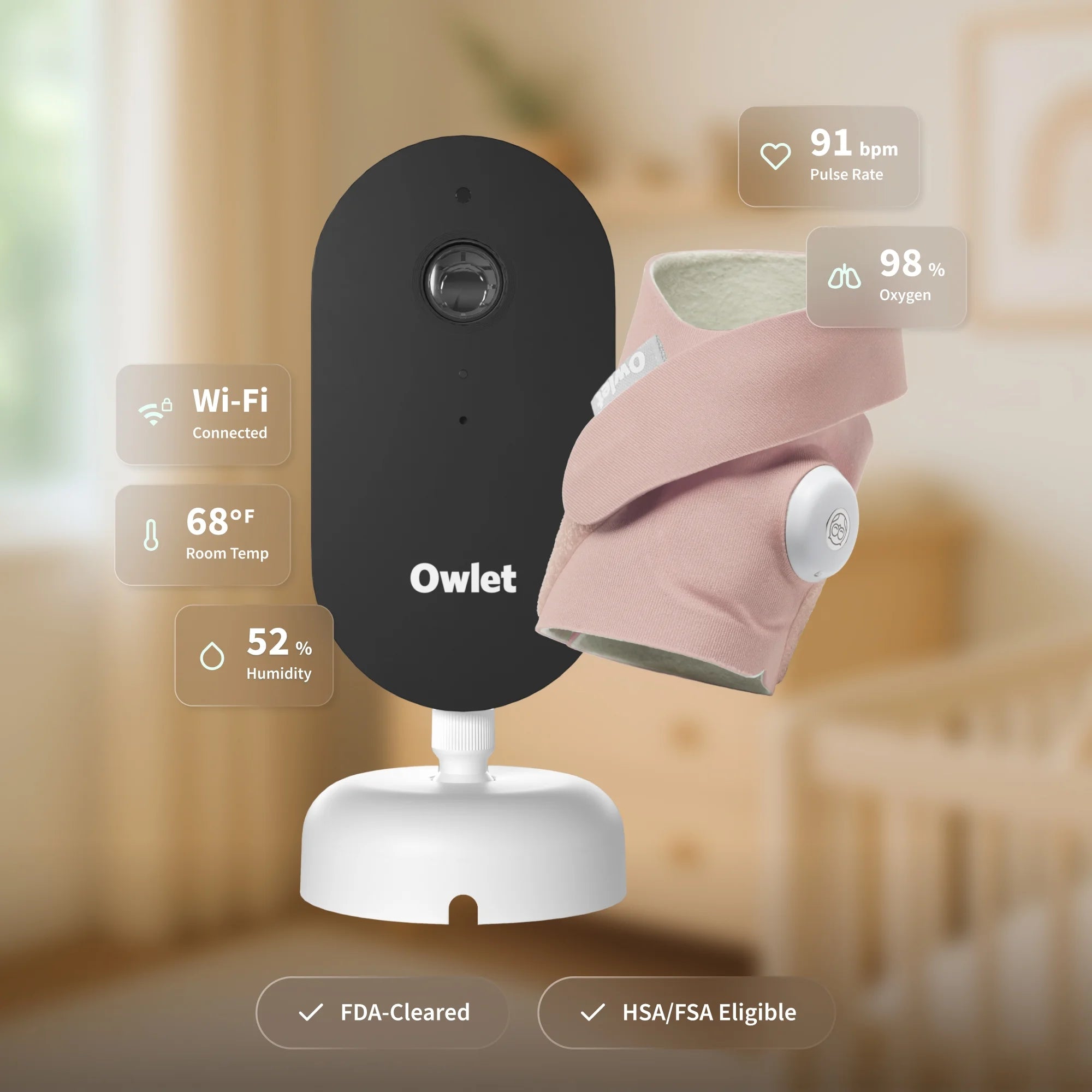 Owlet Dream Duo (3rd Gen) - FDA - Cleared, All - in - One Smart Baby Monitoring with Sock & 2K HD Cam