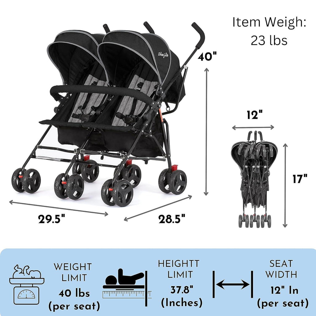 Dream on Me Volgo Twin Umbrella Stroller