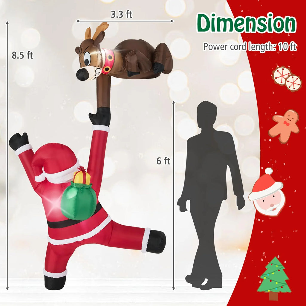 Tangkula 8.5 FT Christmas Inflatable Reindeer & Climbing Santa Claus
