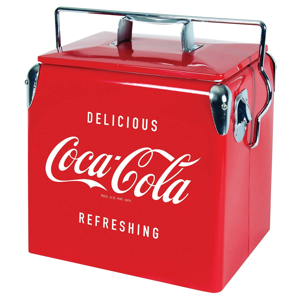 Coca - Cola Retro Portable Ice Chest Cooler with Bottle Opener 13 L (14 Qt), 18 Can Capacity, Red Vintage Style Ice Bucket for Camping, Beach, Picnic, RV, Bbqs, Tailgating, Fishing
