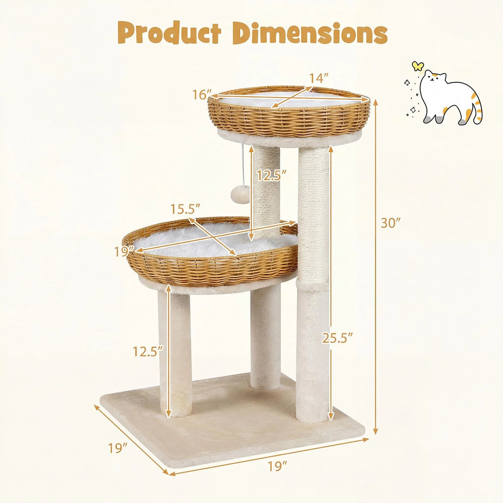 Tangkula 30 Inch Small Cat Tower with 2 Rattan Cat Baskets