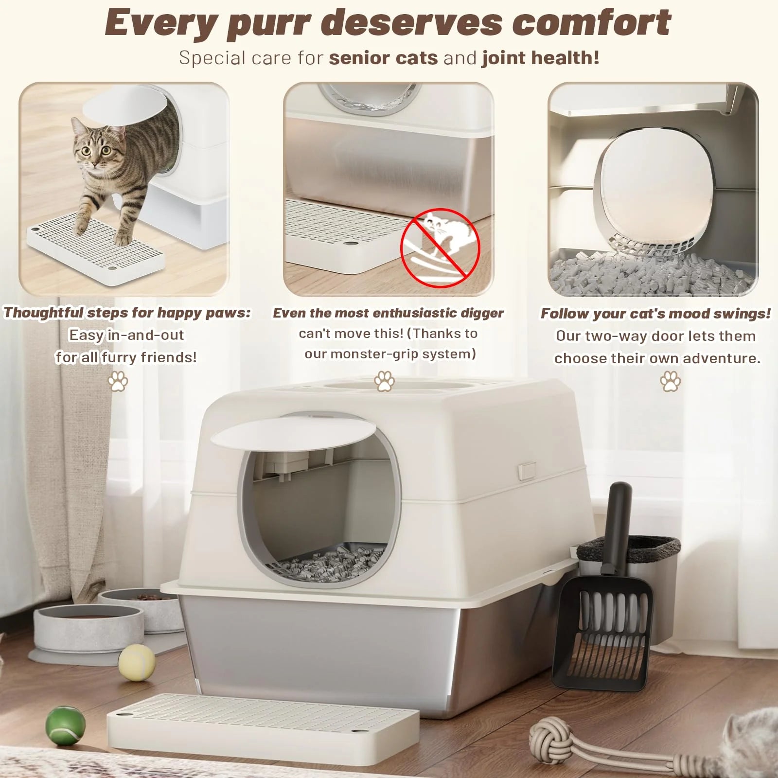 AECOJOY Extra Large Enclosed Stainless Steel Cat Litter Box Enclosure with Lid