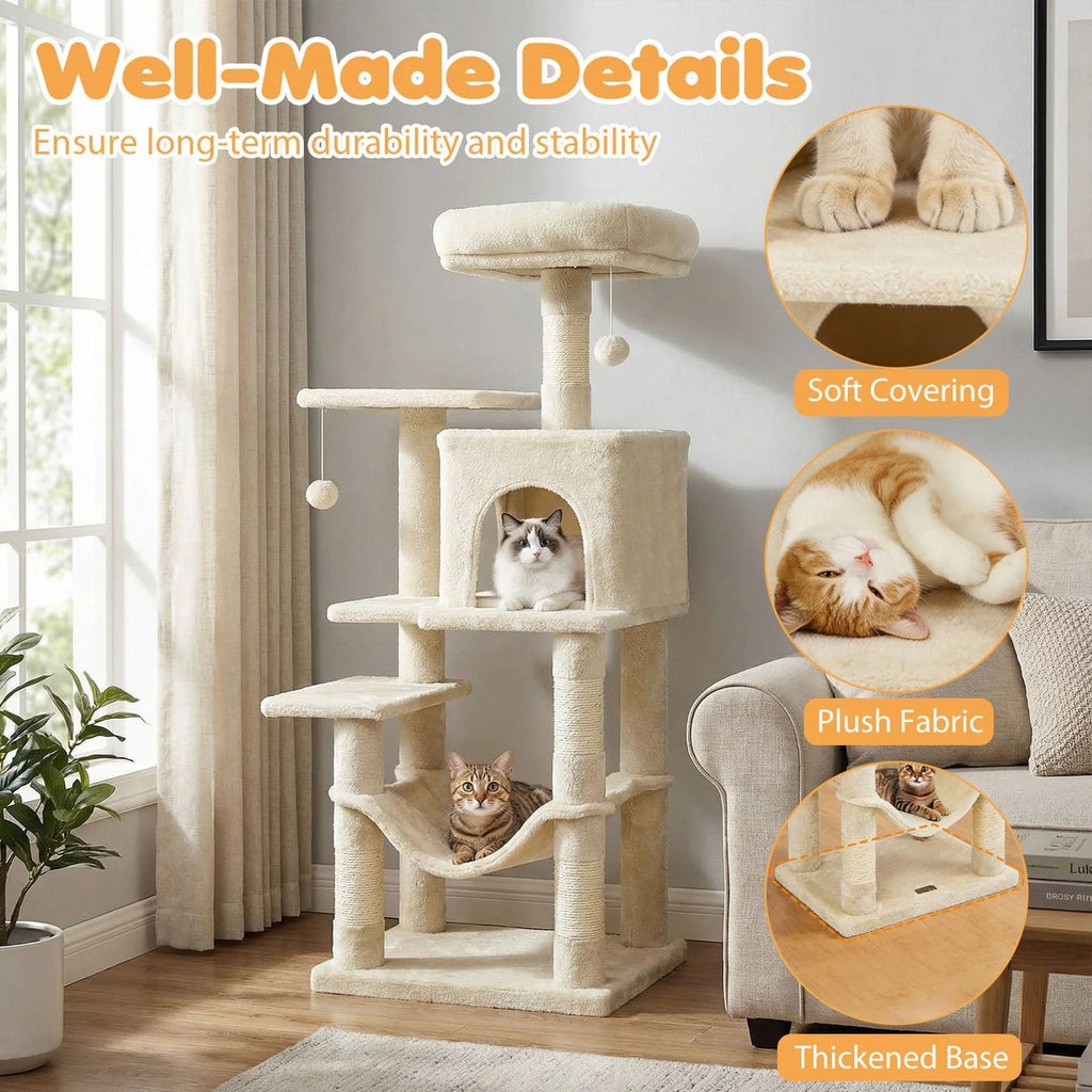 Tangkula 44 Inch Multi-Level Cat Tower with Sisal Scratching Posts