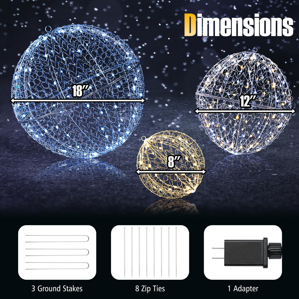 Tangkula 3 Pack Christmas LED Light Balls for Tree