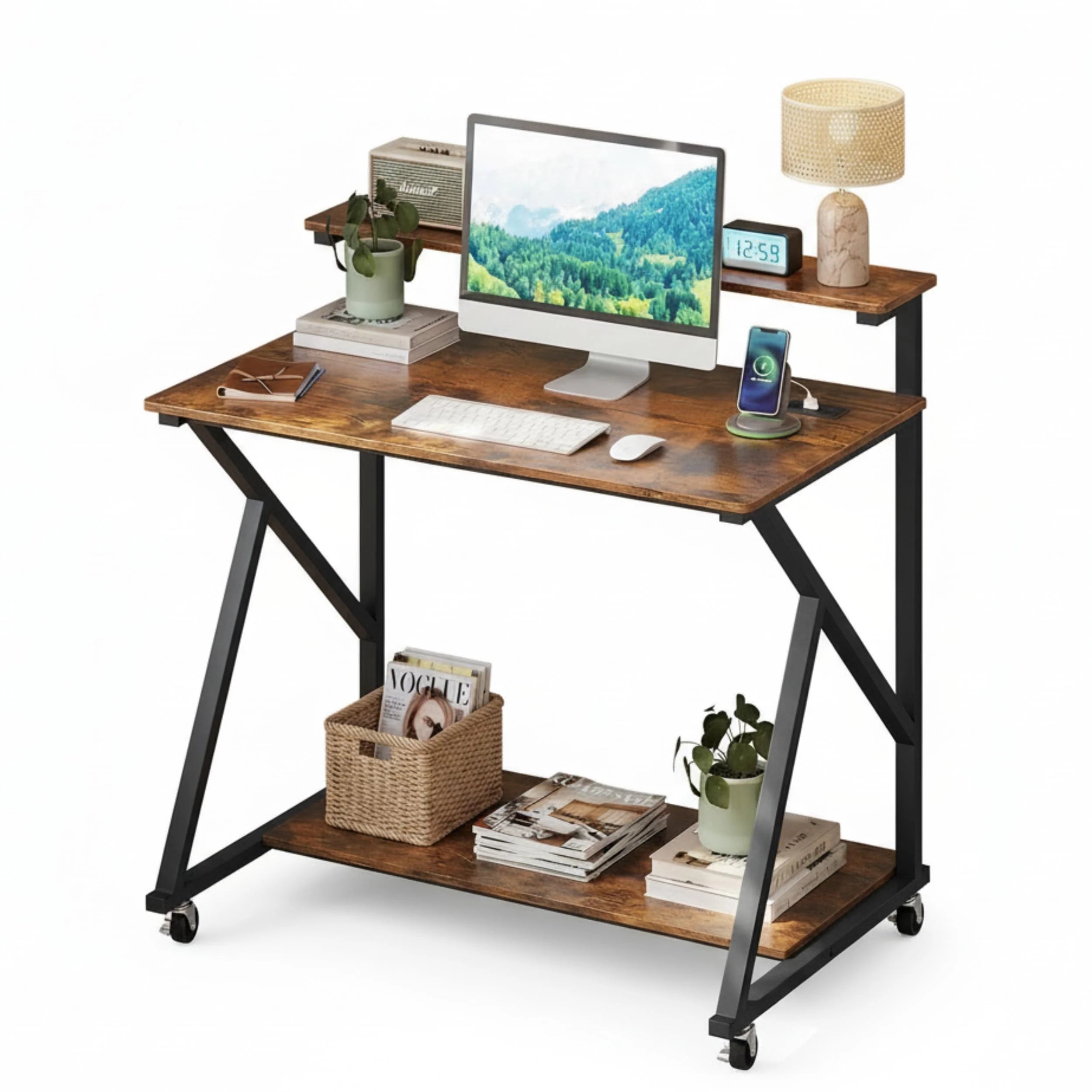 Tangkula 32" Mobile Portable Laptop PC Desk with Monitor Stand