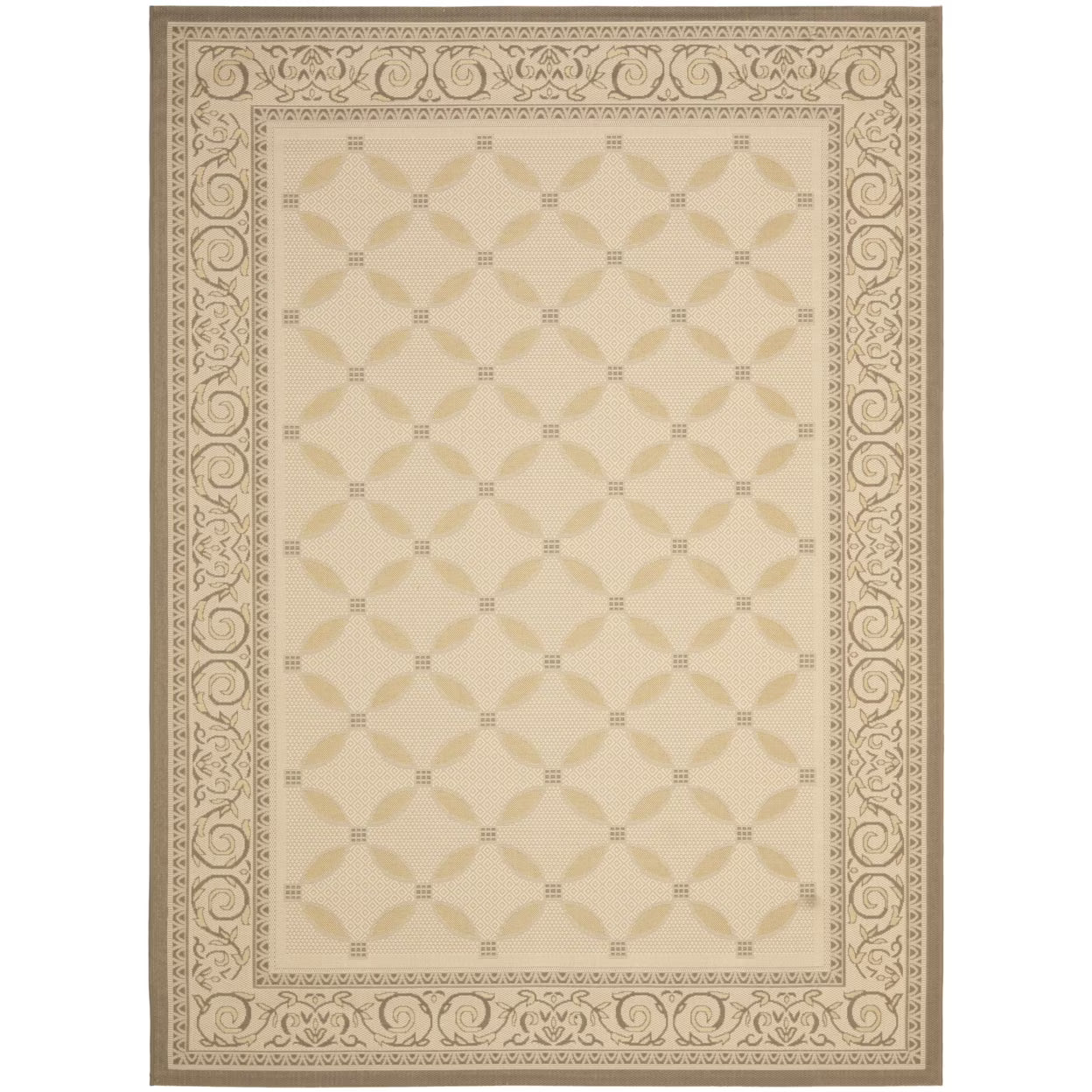SAFAVIEH Courtyard Cohen Bordered Indoor/Outdoor Area Rug, Dark Beige/Beige, 9' x 12'
