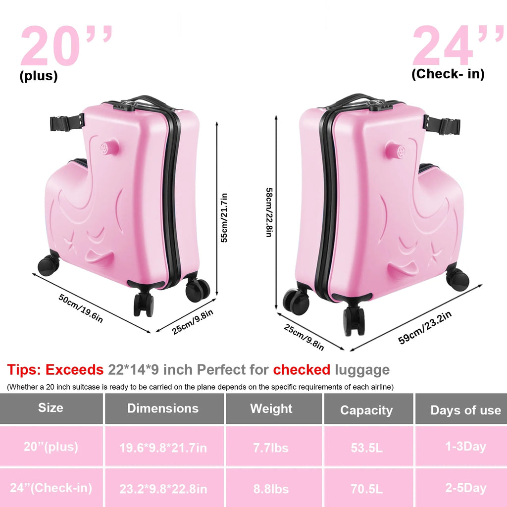 VAHIGCY Kids Luggage, Kids Ride - on Luggage with Spinner Wheels Suitcase, Kid'S Ride - on Suitcase Help Your Child Relax, Carry on Trolley Luggage with Password Lock, 20"