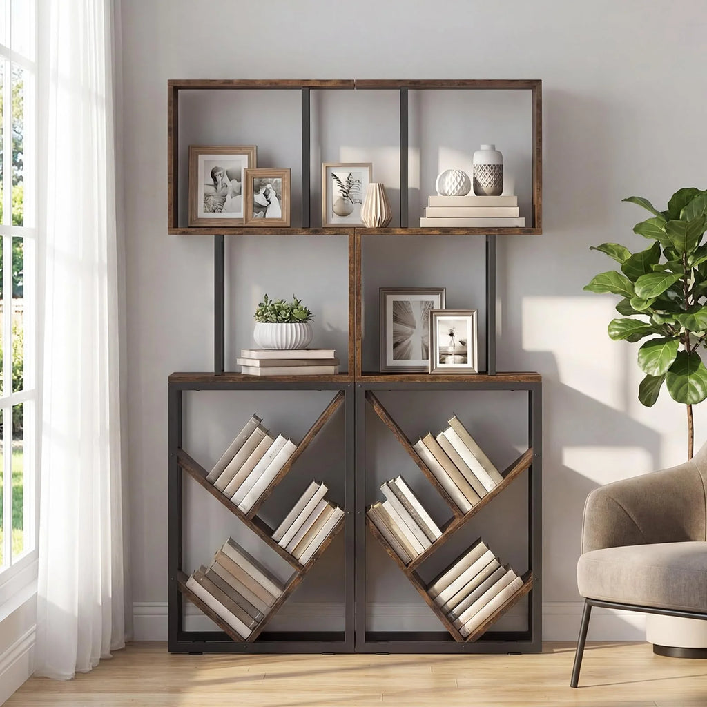 Tangkula 6-Tier Bookshelf Floor Standing S-Shaped Geometric Bookcase(1/2)