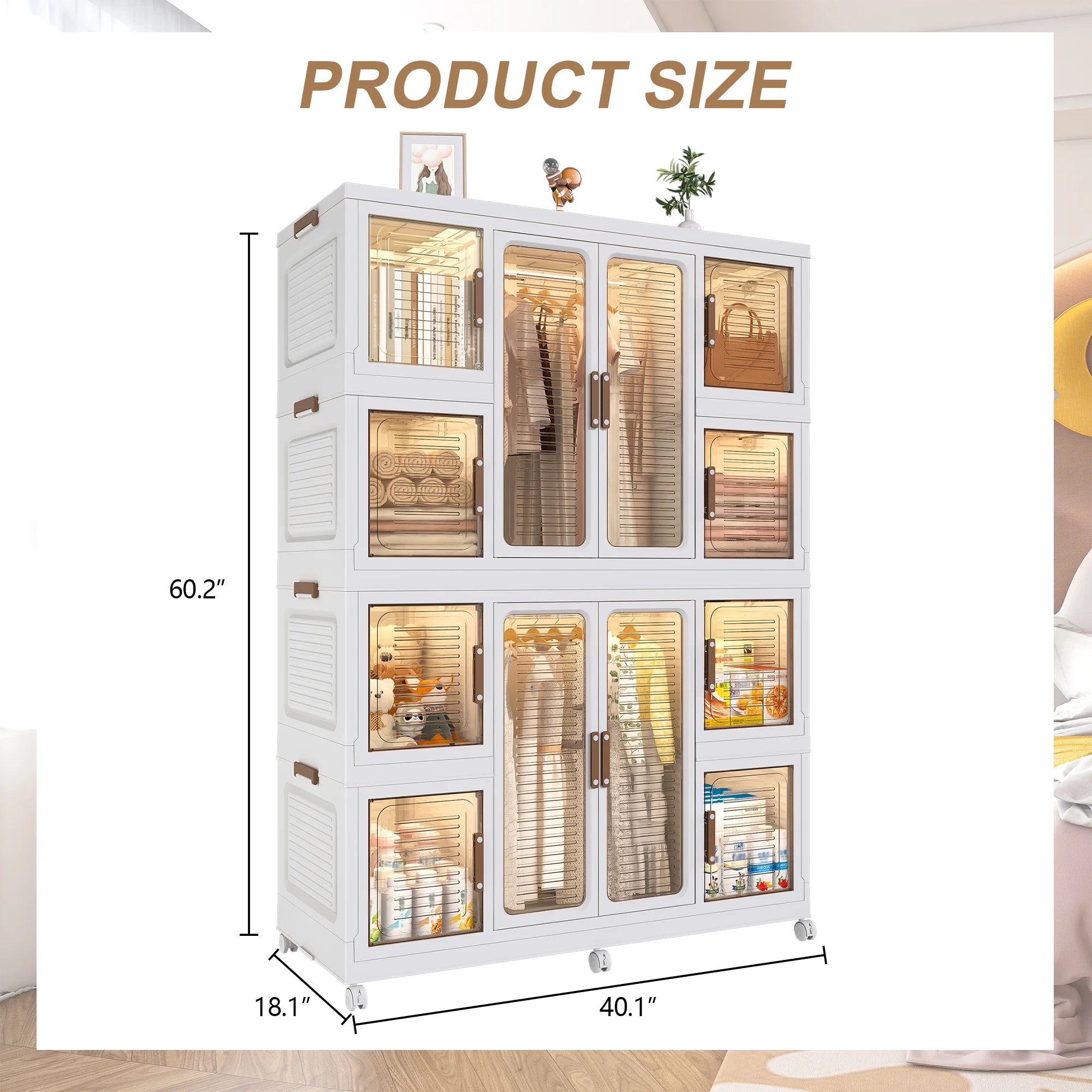 Montary Kids Portable Wardrobe W/ Magnetic Doors & Hanging Rod - 4 - Cube Plastic Storage Cabinet, Nursery/Bedroom