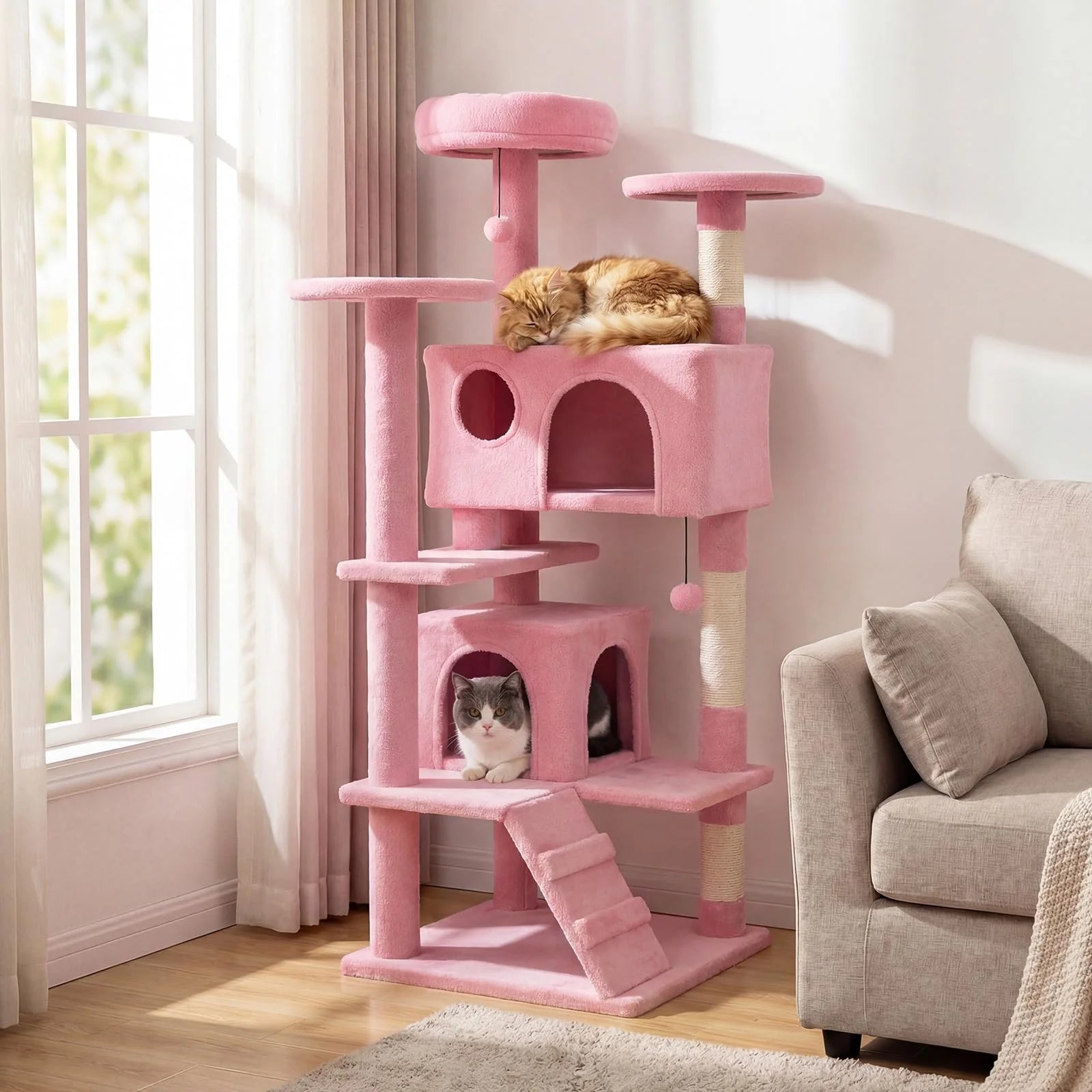 Tangkula 52" Tall Cat Tower with Cushioned Top Perch