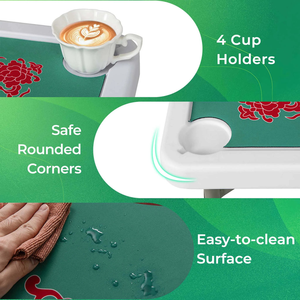 Costway 35" Folding Mahjong Table with Cup Holders & Smooth Felt Mat Carrying Handle Green