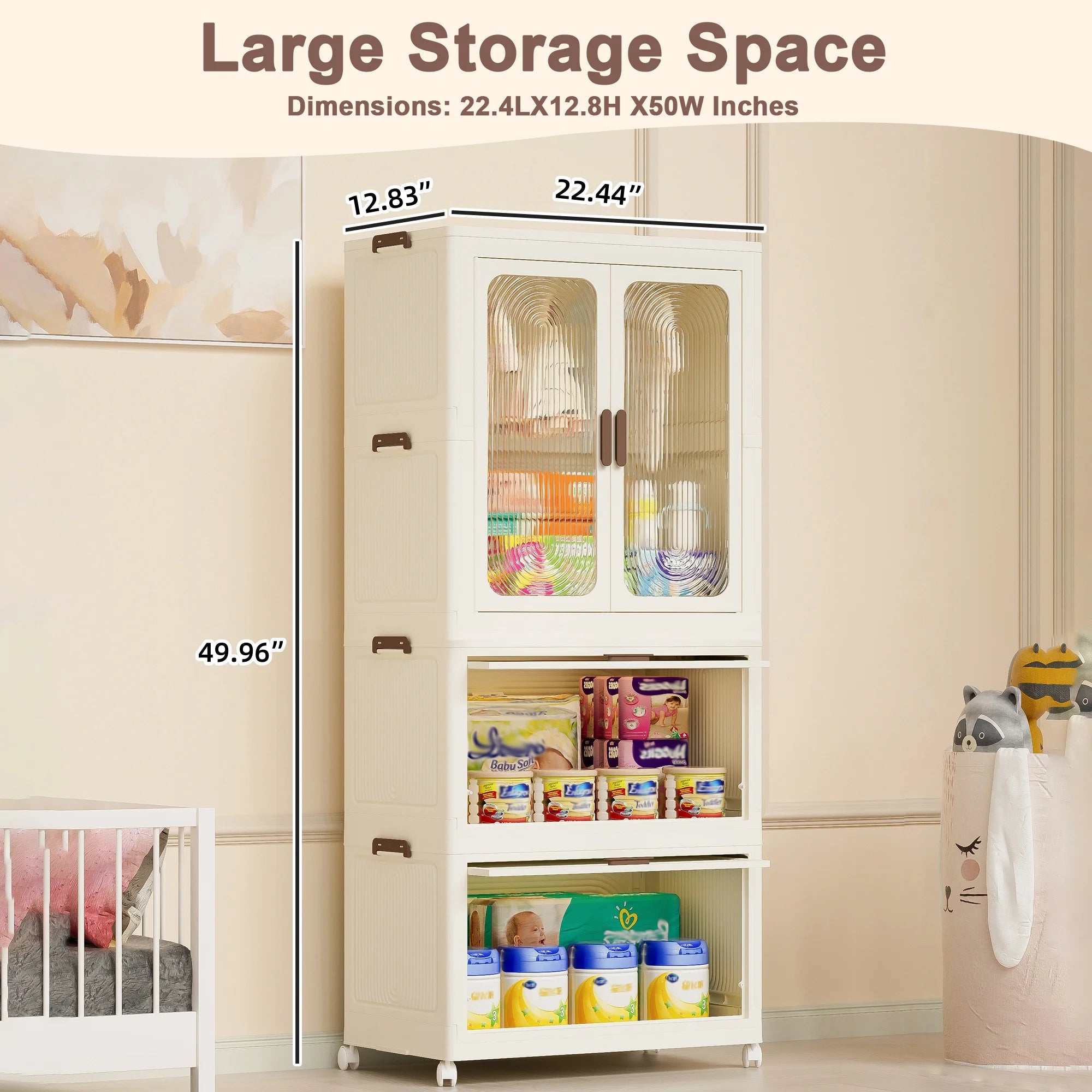 Montary Kids Portable Wardrobe W/ Magnetic Doors & Hanging Rod - 4 - Cube Plastic Storage Cabinet, Nursery/Bedroom