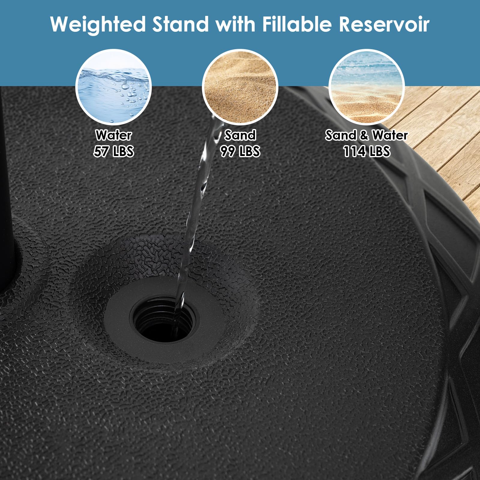 Tangkula 114 lbs Umbrella Base with Handle for 1.5"-1.9" Poles