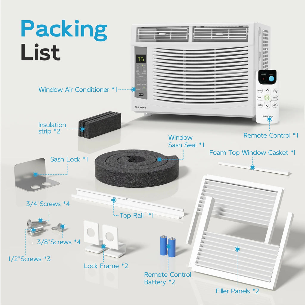 Window Air Conditioner 6000 BTU Cool to 250 Sq Ft Intelligent, LED, Remote Control, Easy to Clean Filter Screen, Can Be Used As a Dehumidifier/Fan, Operates Quietly, and Is Energy - Saving