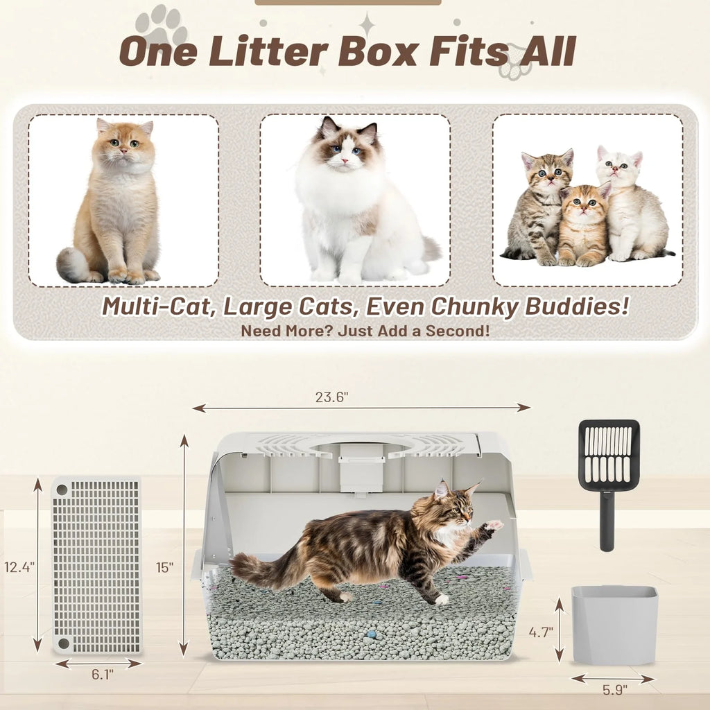 AECOJOY Extra Large Enclosed Stainless Steel Cat Litter Box Enclosure with Lid