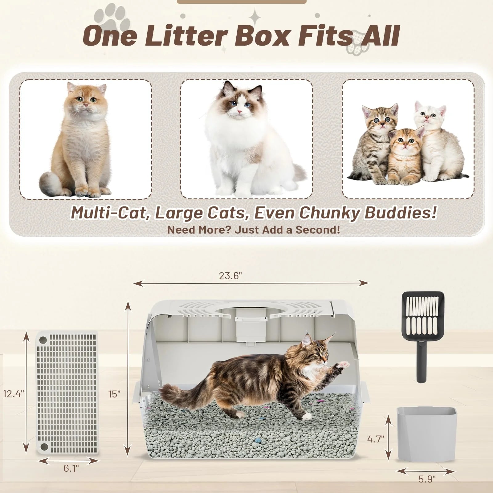 AECOJOY Extra Large Enclosed Stainless Steel Cat Litter Box Enclosure with Lid